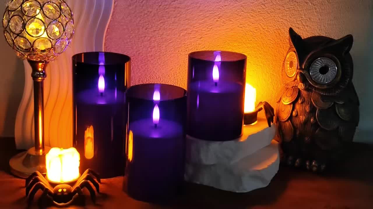 Purple LED Candle Lamp Set with Remote Control