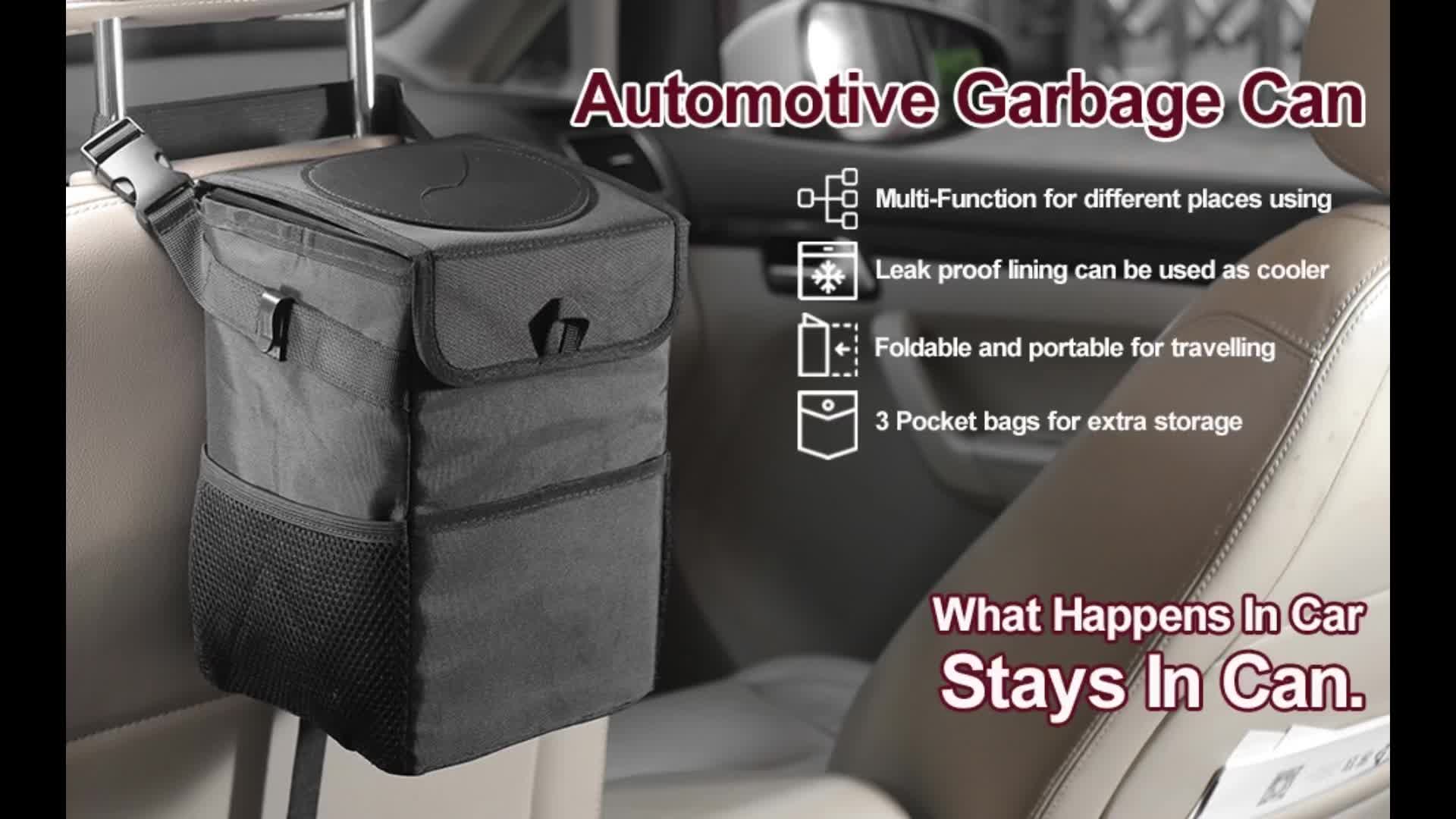 Waterproof Mini Car Trash Can with Lid and Storage Pockets,Car Trash Bag  Hanging Accessories, Multipurpose
