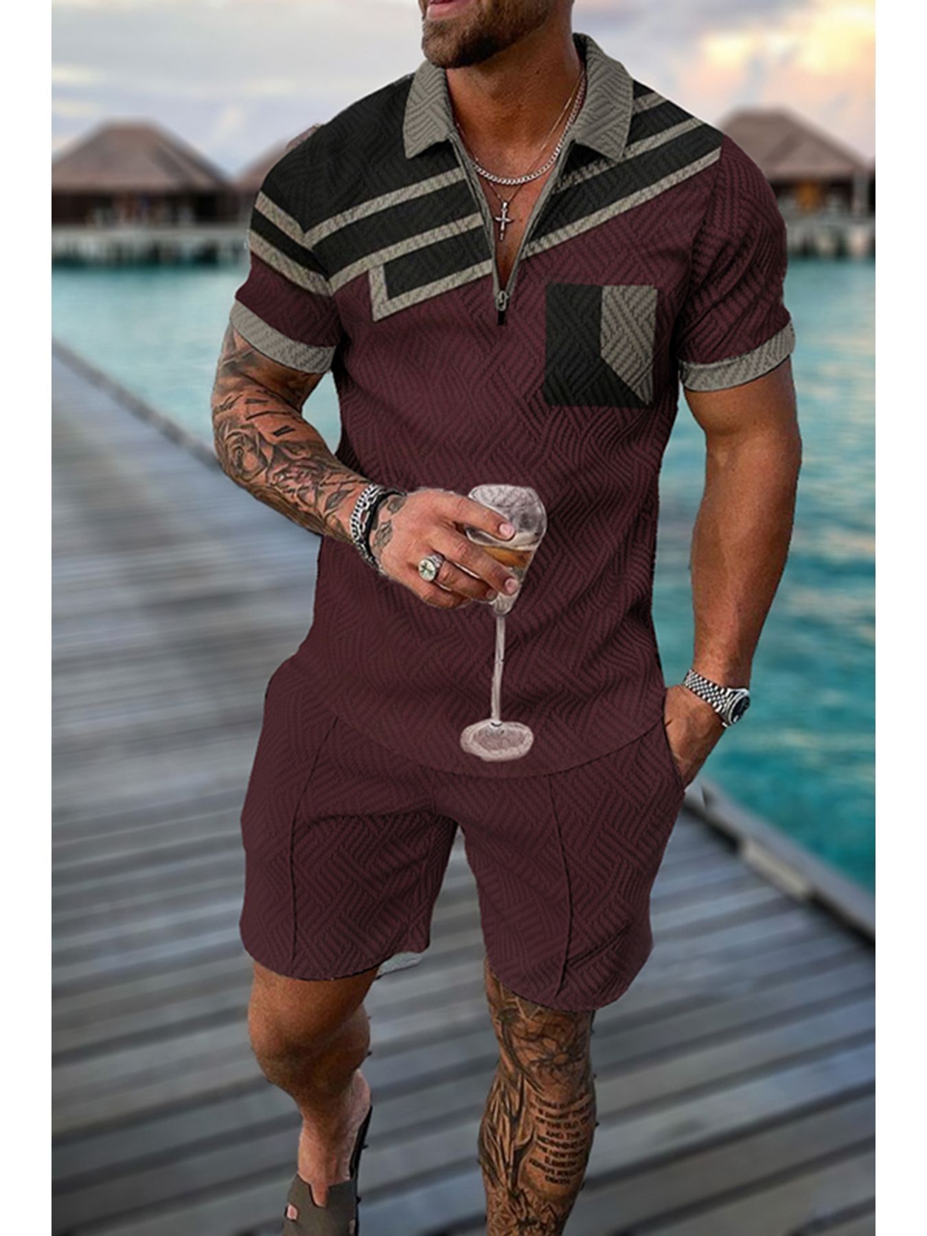 strapless open back dress Short Sleeve Resort Shirt for Tall Men main image 1