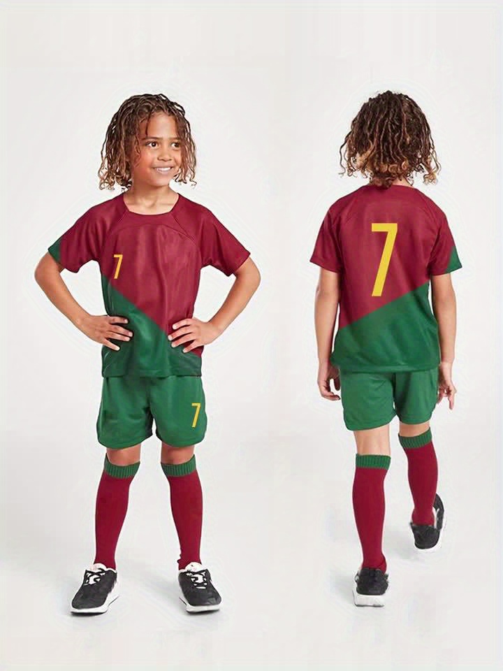 Conjuntos Deportivos De Moda De Fútbol Para Niños, Camiseta De Fútbol Con  Bloques De Color Número 7 Para Niño Y Pantalones Cortos Activos Transpirable