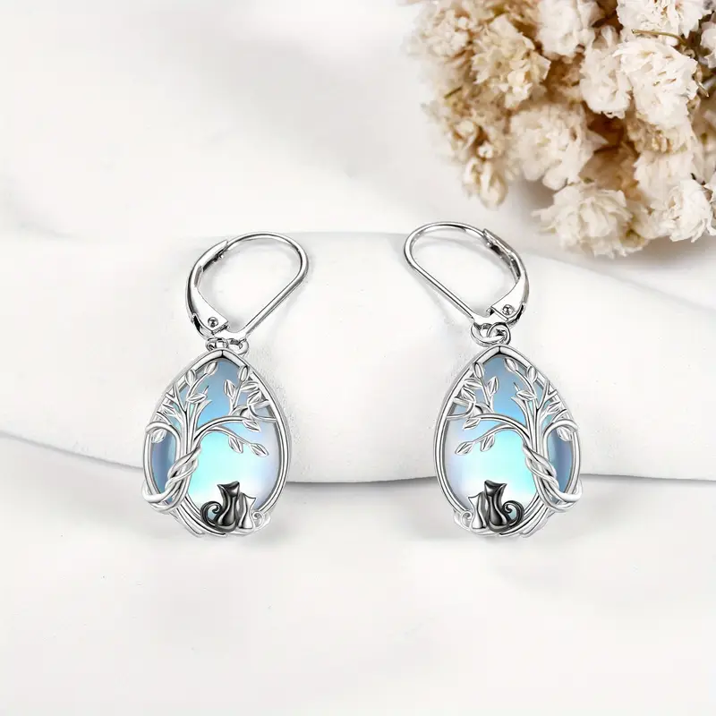 synthetic   mother daughter cat earrings for women 925 sterling   cat earrings dangle tree of life synthetic   jewelry Product details 4