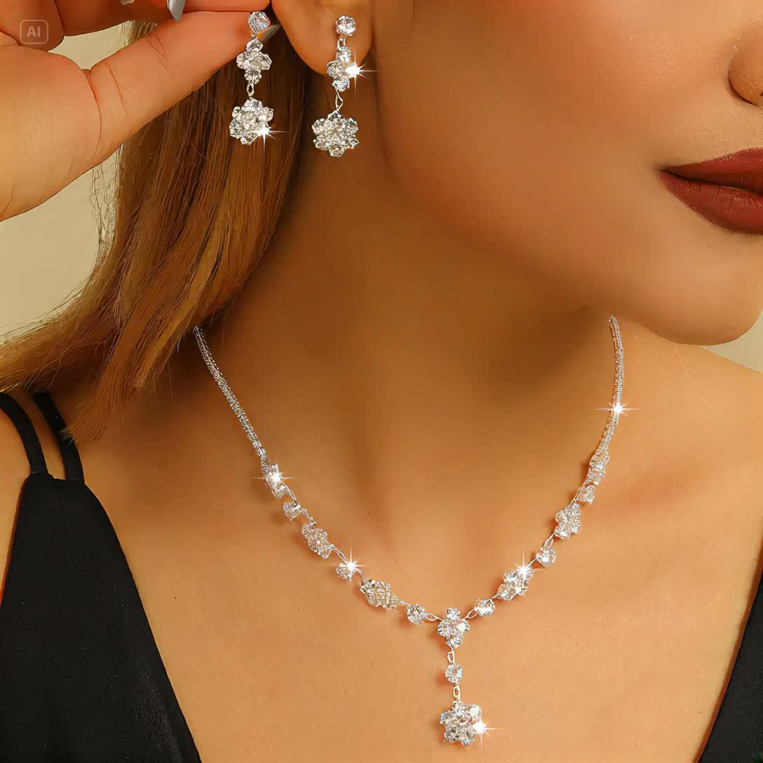 Zirconia Earrings Necklace Set High End Jewelry