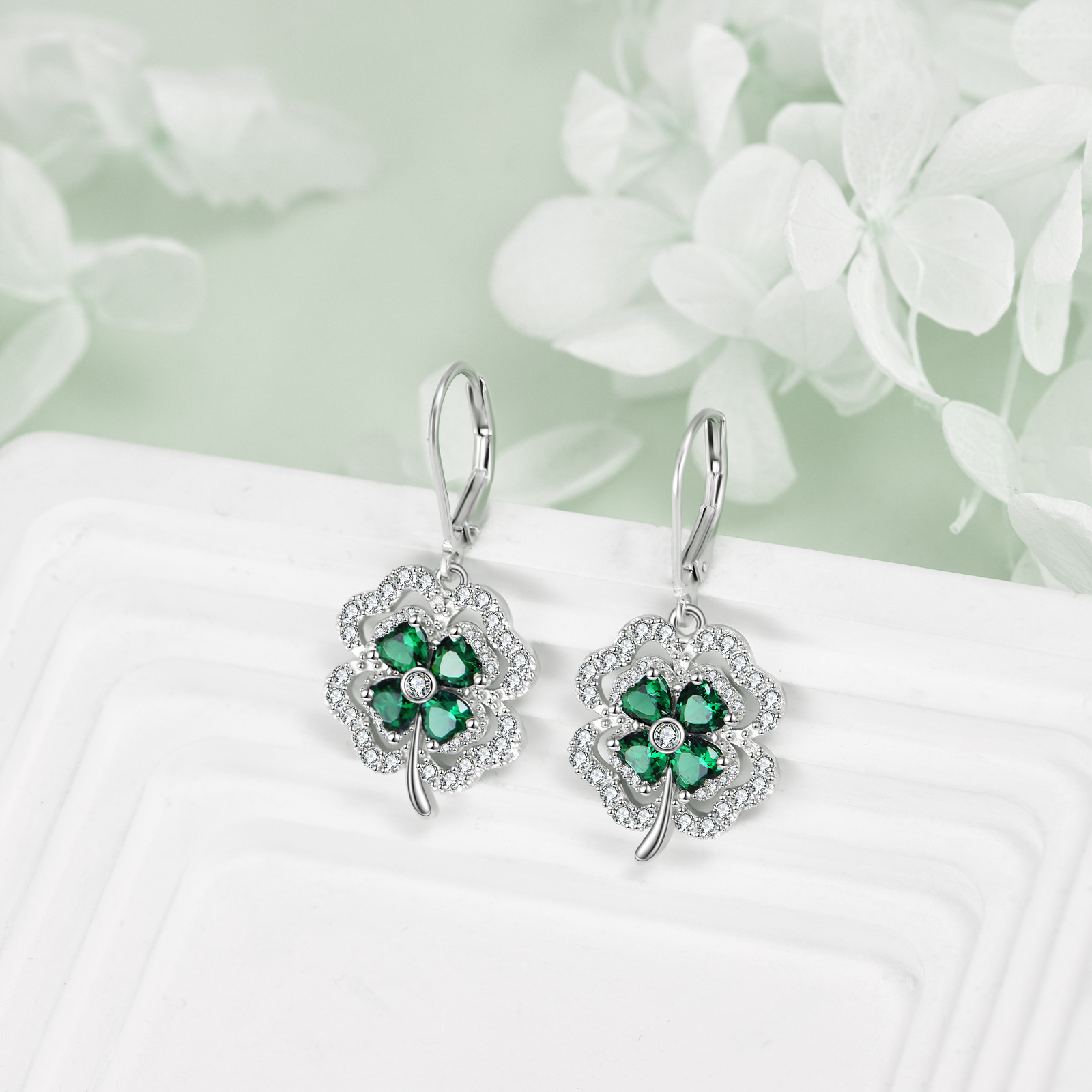 Women's Four-Leaf Clover Leverback Earrings