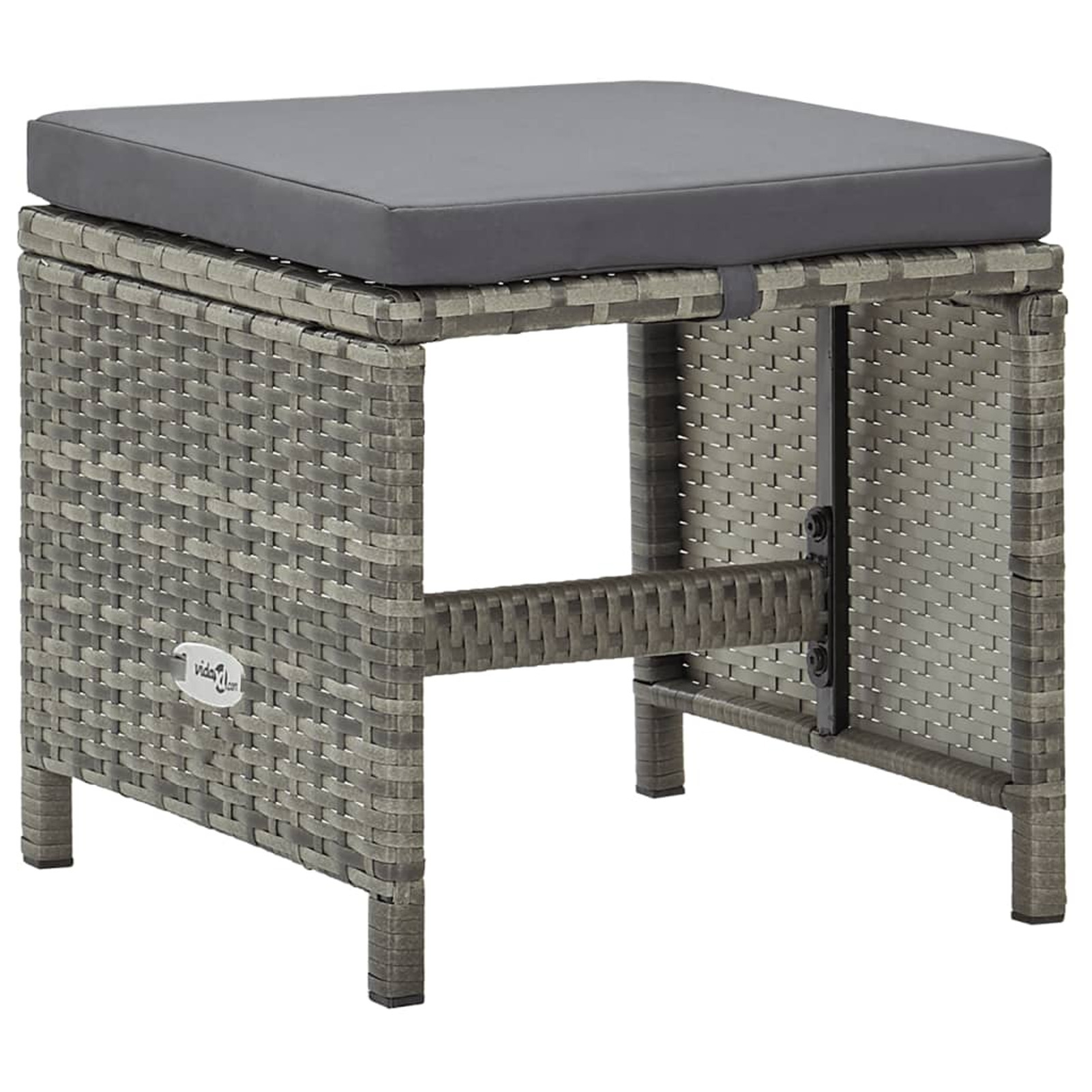 Garden Stool 4pcs. With Seat Cushion Poly Rattan Grey Ottoman Footstool Shoe Bench For Entryway, Living Room, Bedroom, Home
