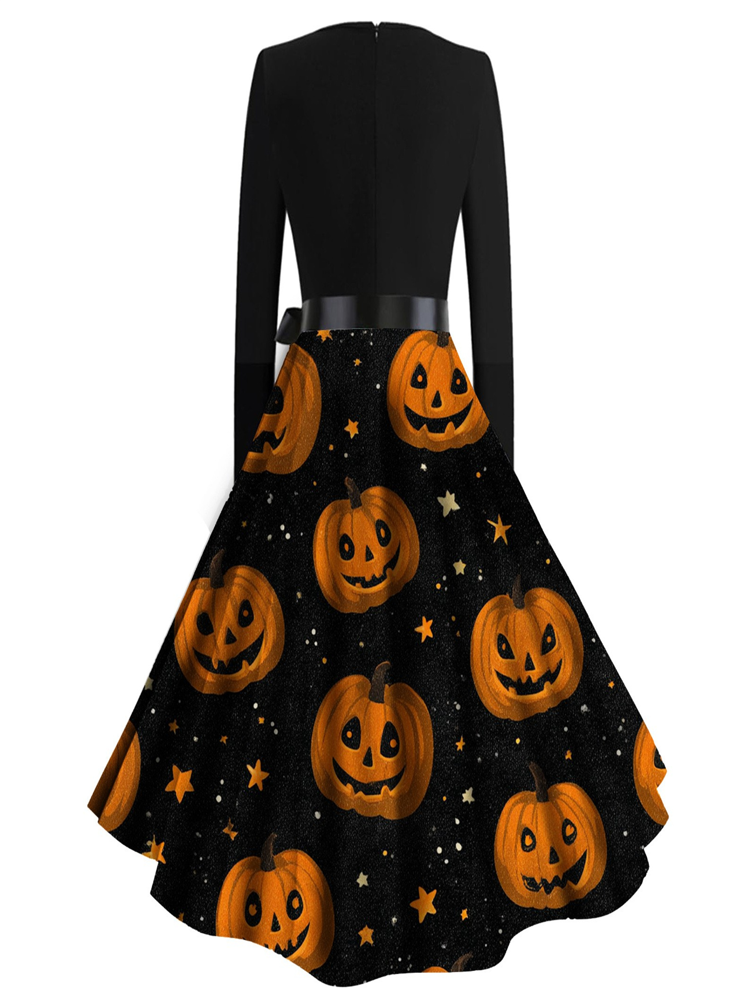 womens halloween vintage swing dress scalloped v neck long sleeve spliced design with tie waist print skirt ideal for festival parties theme events and daily   multiple prints     fit a line style create elegant  