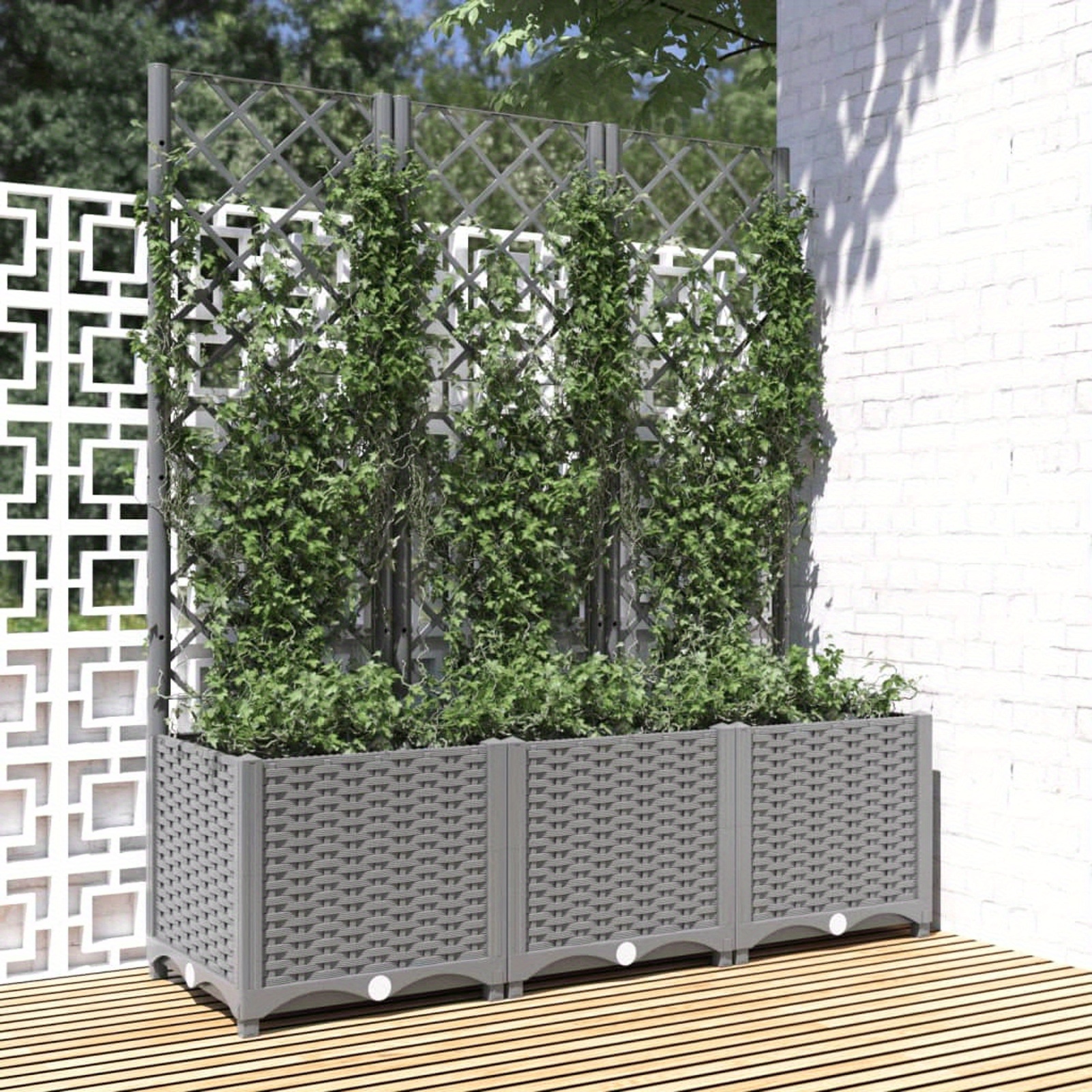 

Garden Planter With Trellis Light Grey 120x40x136 Cm Pp Container For Growing Flowers Plants, Vegetable Planter For Balcony And Outdoor