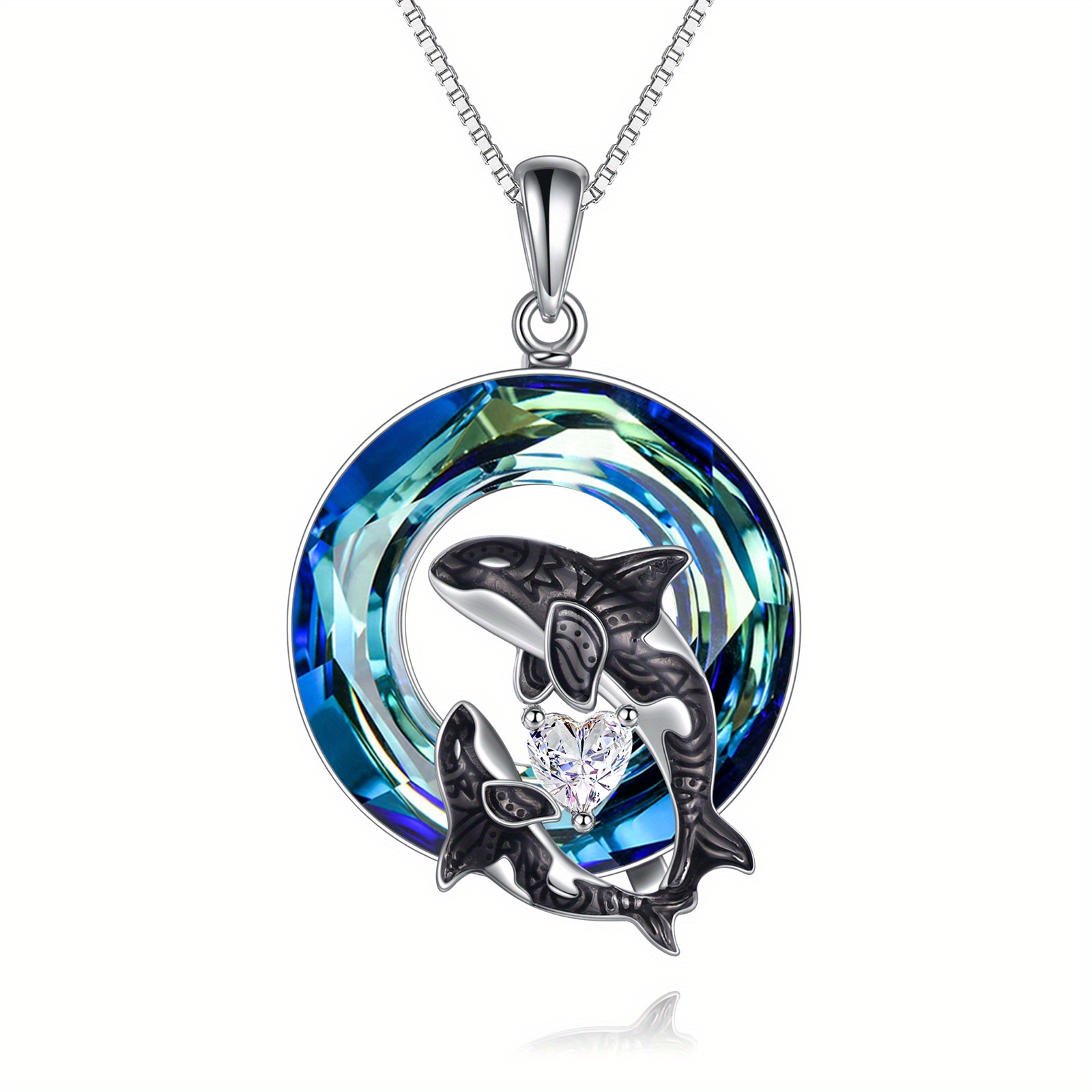 Image of Sterling Silver Synthetic Animal Killer Whale Pendant Necklace For Women Men Birthday Jewelry Gifts