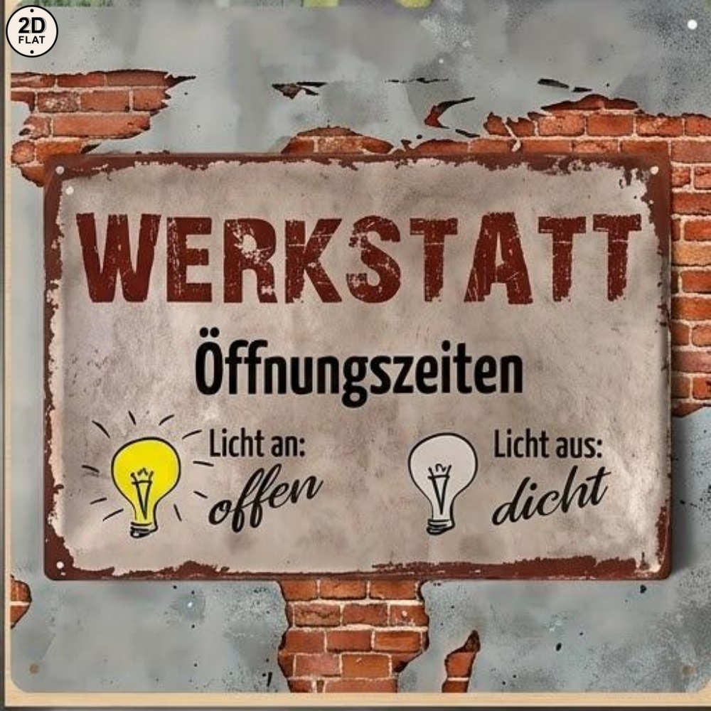 TEMU 2d Flat, 1pc Metal Sign Werkstatt Offnungszeiten Licht An: Offen Licht Aus: Dicht German Funny Workshop Sign. Perfect For Home, Office, Bar, Or