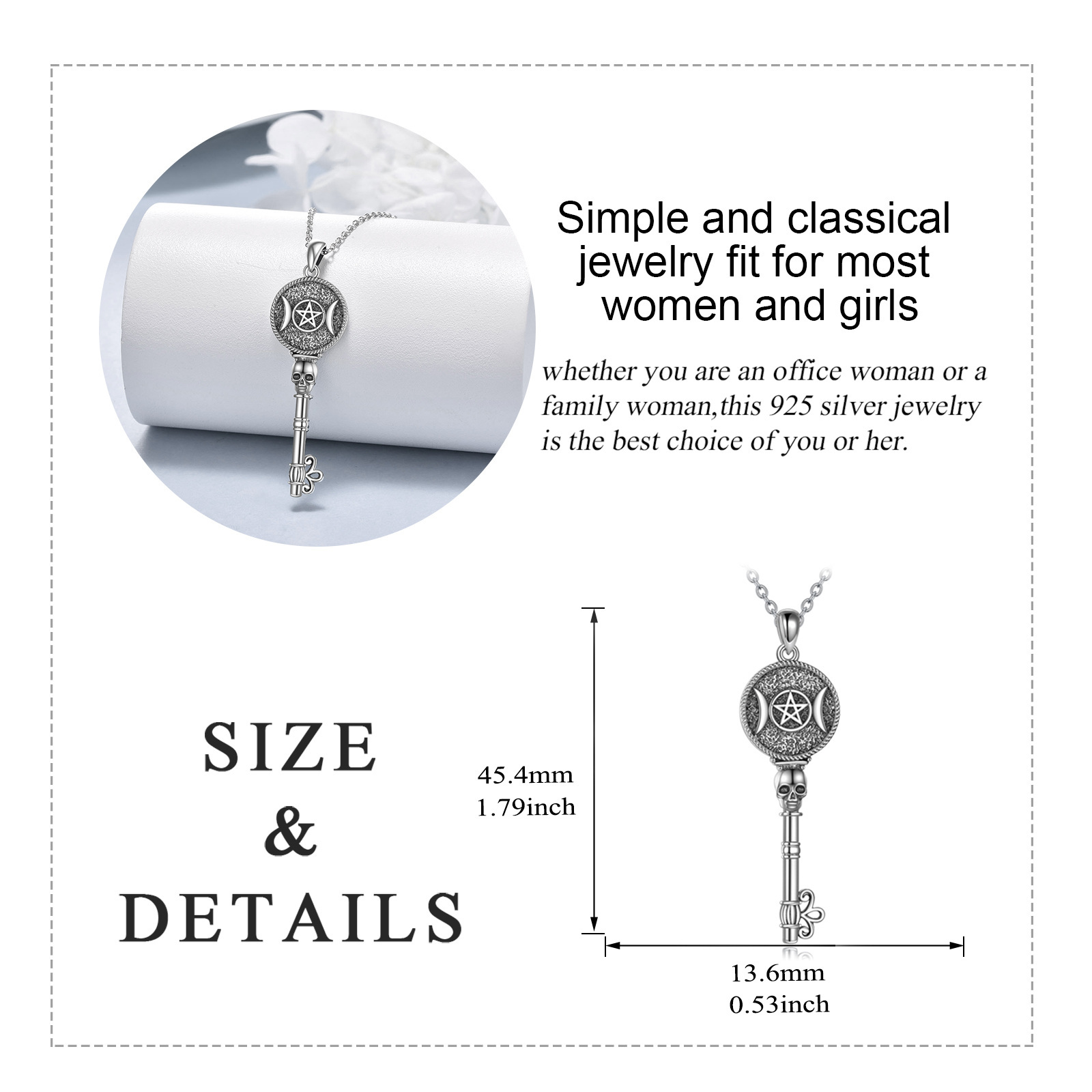 925 Sterling Silver Oxidized Key Pendant Necklace for Special Occasions