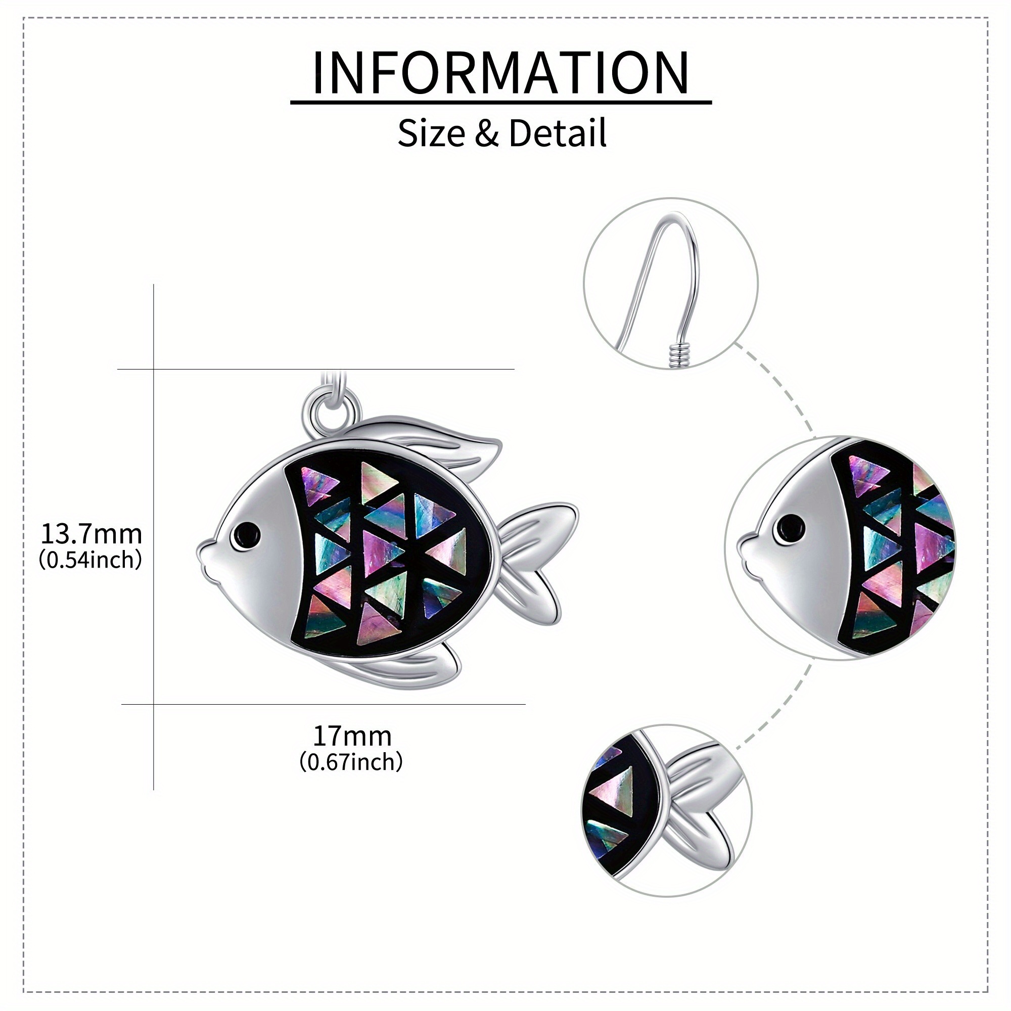 Women's Sterling Silver Abalone Shell Fish Dangle Earrings, Ocean Inspired