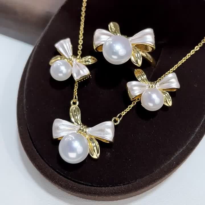 Classic Luxury Freshwater Pearl Jewelry Set, Necklace, Earrings & Ring
