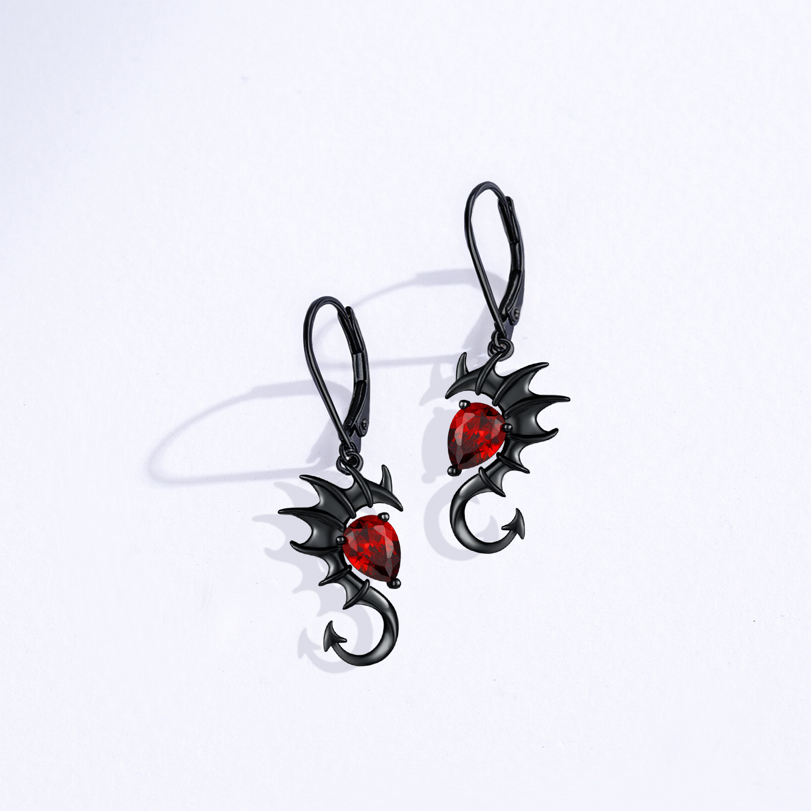 925 Sterling Silvery Earrings Gothic Wing Drop Earrings With Red 5a Zirconia For Women And Birthday Gift Friendship Jewelry For Boyfriend And Partner