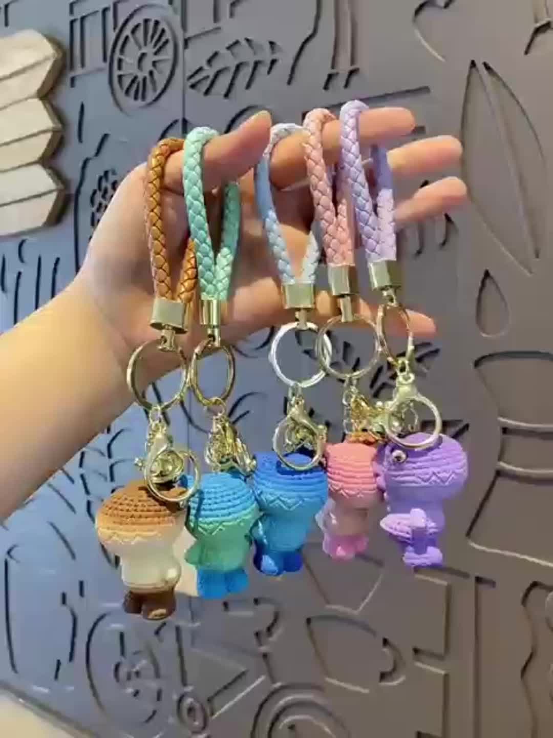 Gradient color dinosaur keychain cute llaveros leather belt