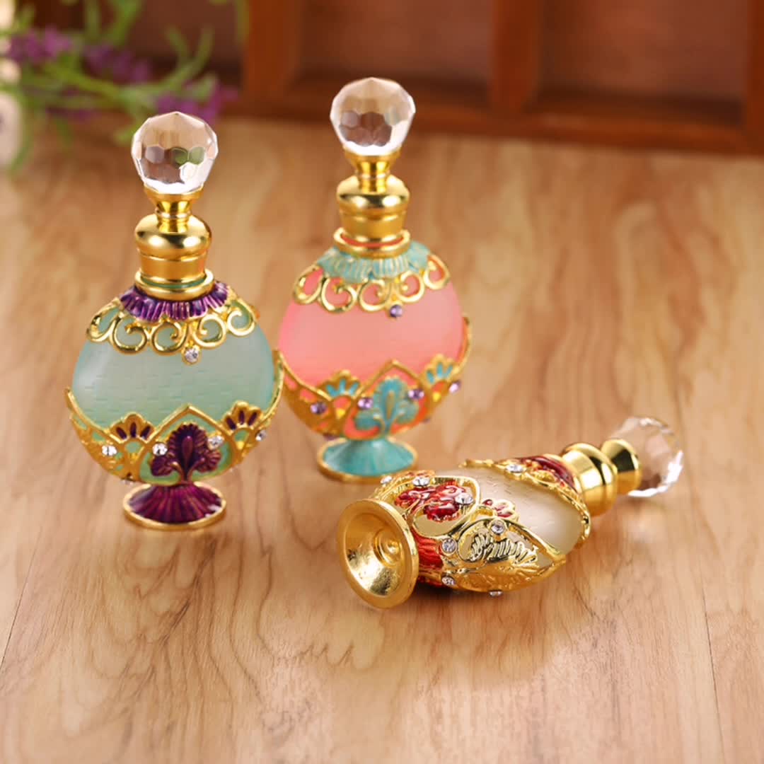 Antique Glass Perfume Bottles Empty Vintage Jeweled Decorative