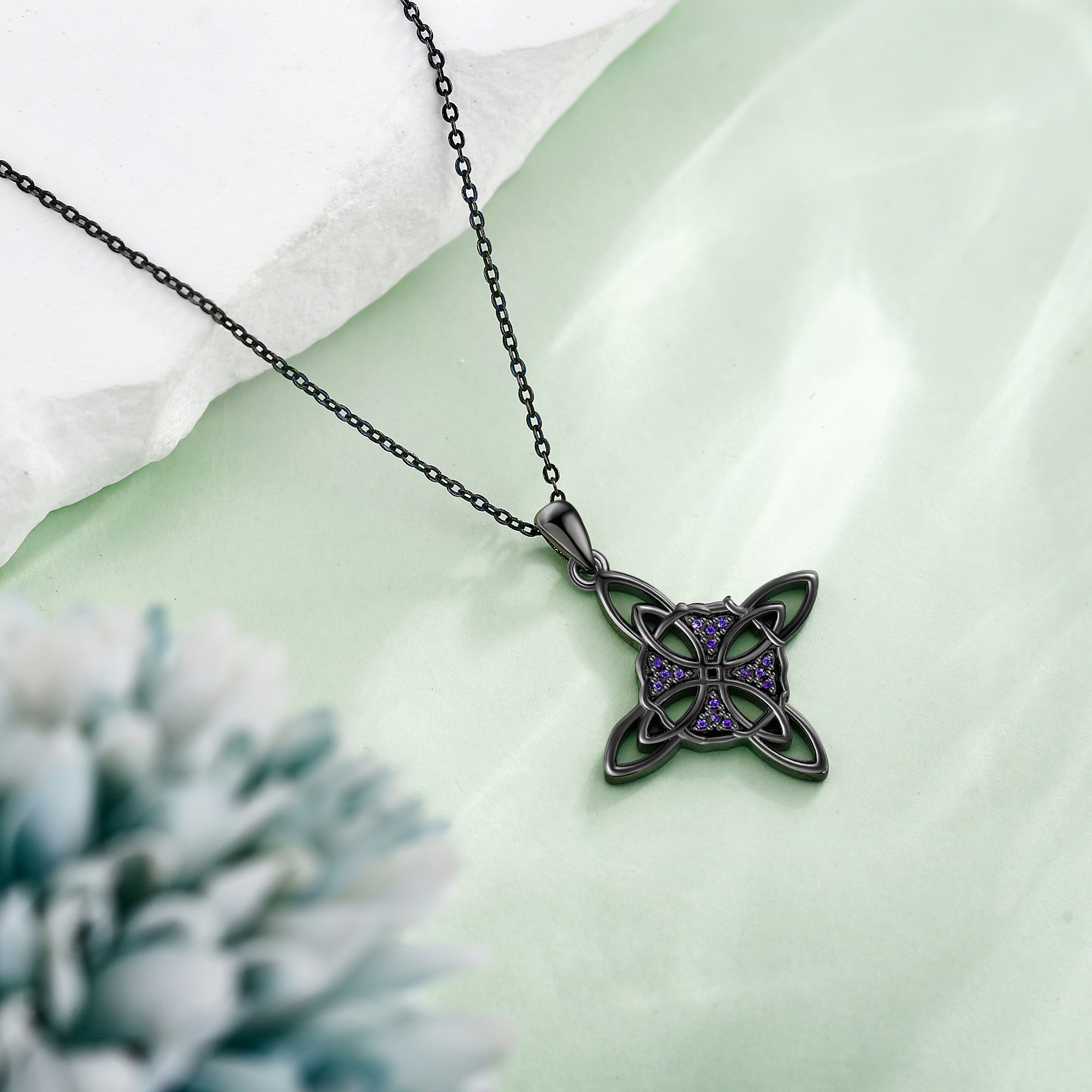 925 Silvery Witch Knot Necklace Celtic Cross Witch Accessories