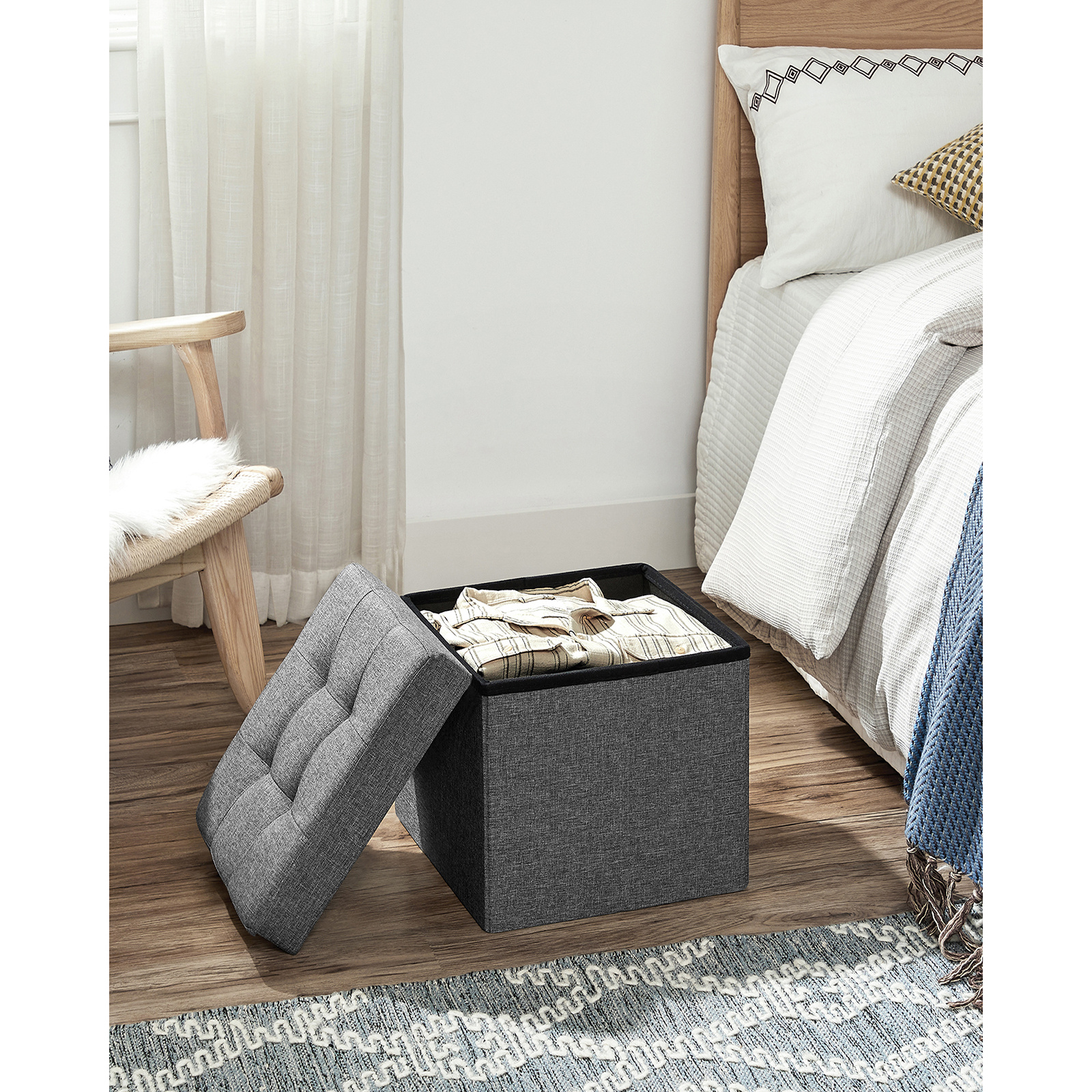 Seat Stool With Storage Space Foldable Stool Foot Stool Folding Stool Seat Cubes For Living Room Bedroom 38 X 38 X 38 Cm Dark Gray