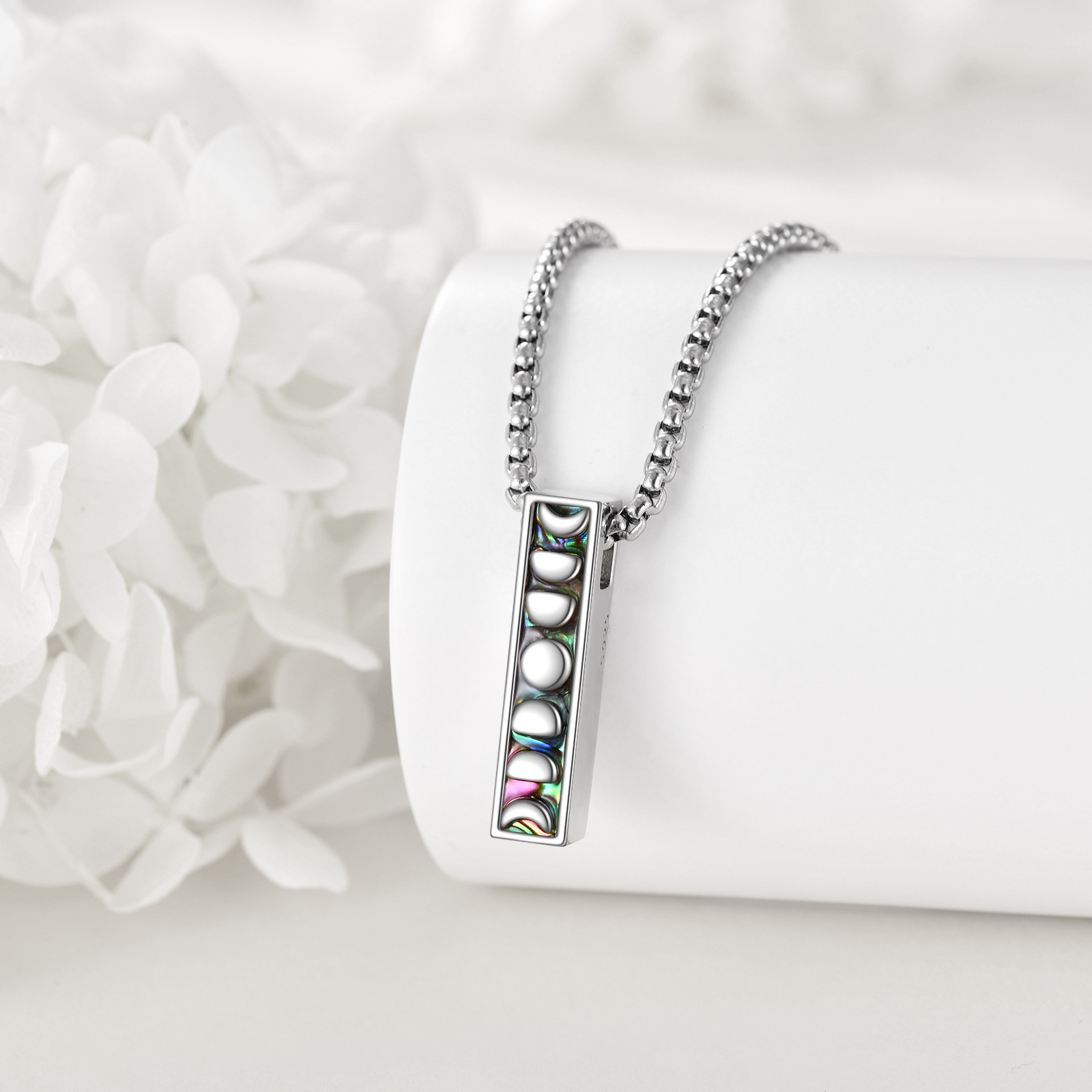 Women's 925 Sterling Silver Abalone Shell Lunar Eclipse Long Urn Necklace