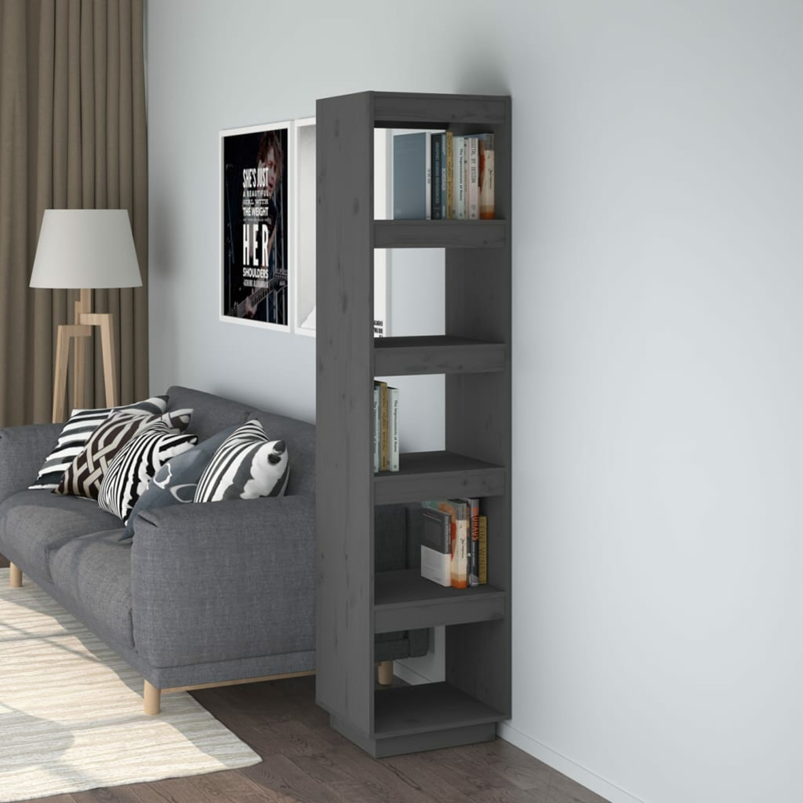 Bookcase/room Divider Grey 40x35x167 Cm Solid Pine