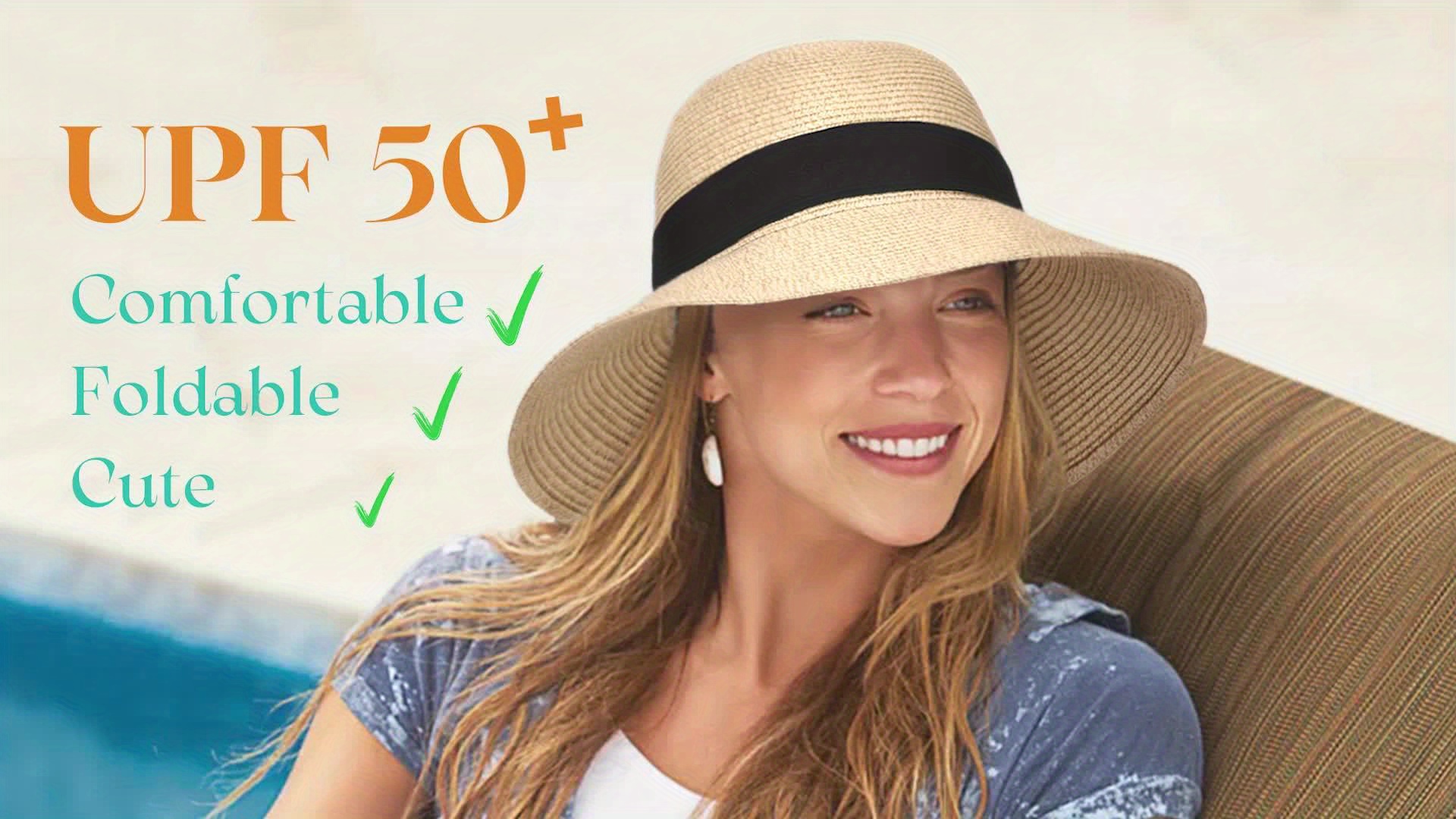 Upf50+ Foldable Sun Hat Elegant Ribbon Bowknot Decor Straw - Temu