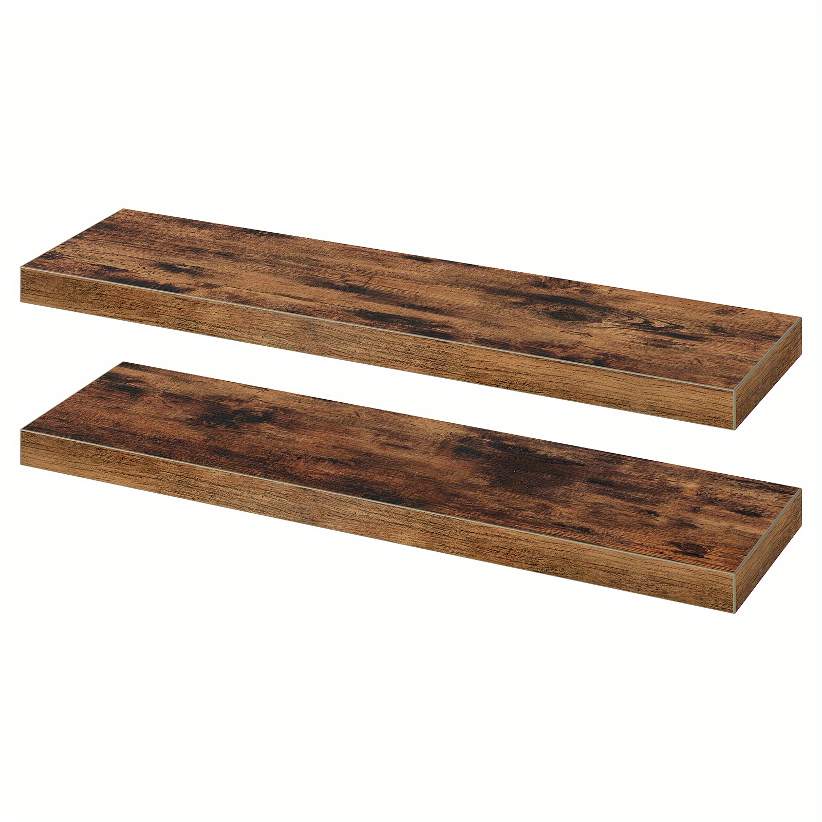 TEMU Set Of 2 Floating Shelves, Rustic Brown Wall Shelves, 80cm Wall Mounted Shelves, Wooden Wall Display Racks, Decorative Hanging Shelf, For