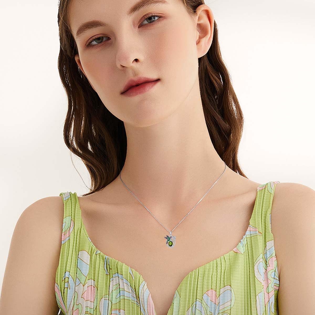 Women's 925 Sterling Silver Hummingbird Birthstone Necklace