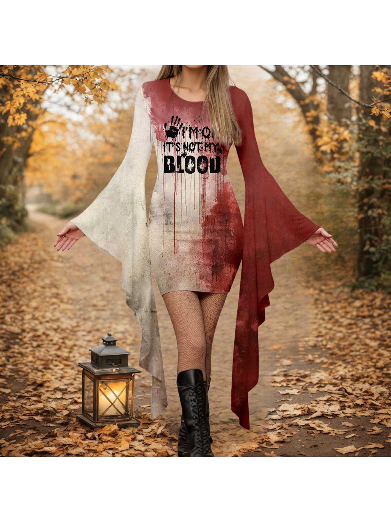open lace back dress Gothic Plus Size Colorful Christmas Tree Skull Print A Line Dress – Rgothic main image 1