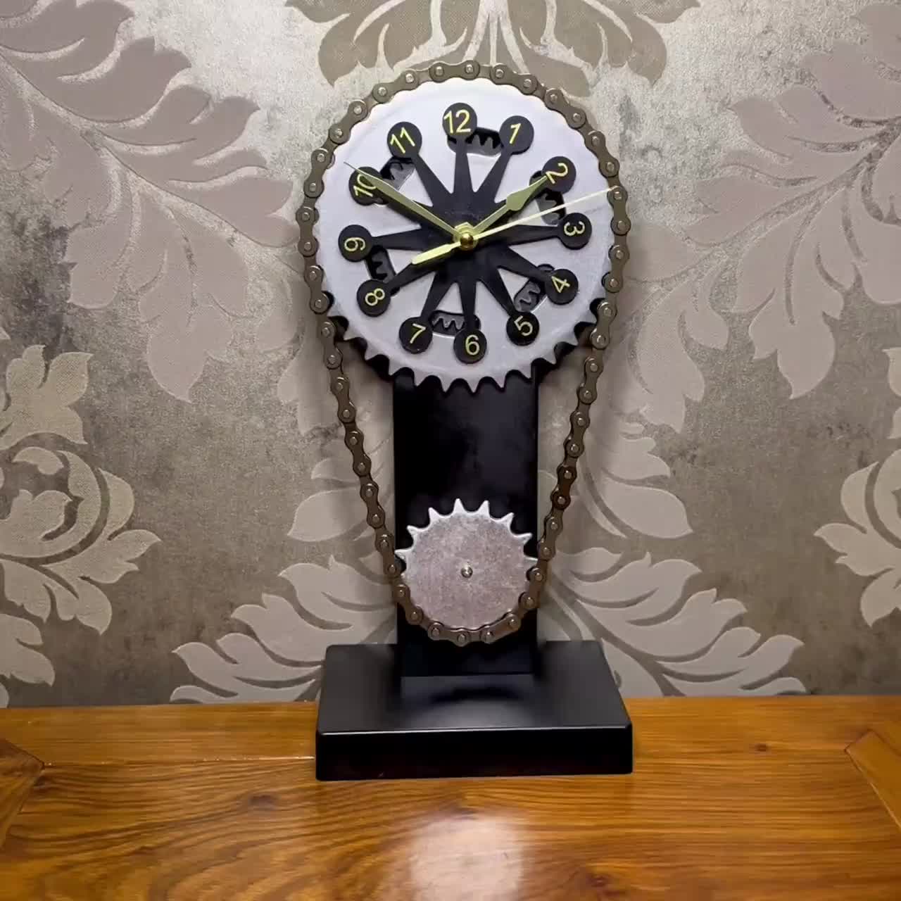 Wmkox8yii Steampunk Clock With Movement Gears Home Decor Rotating