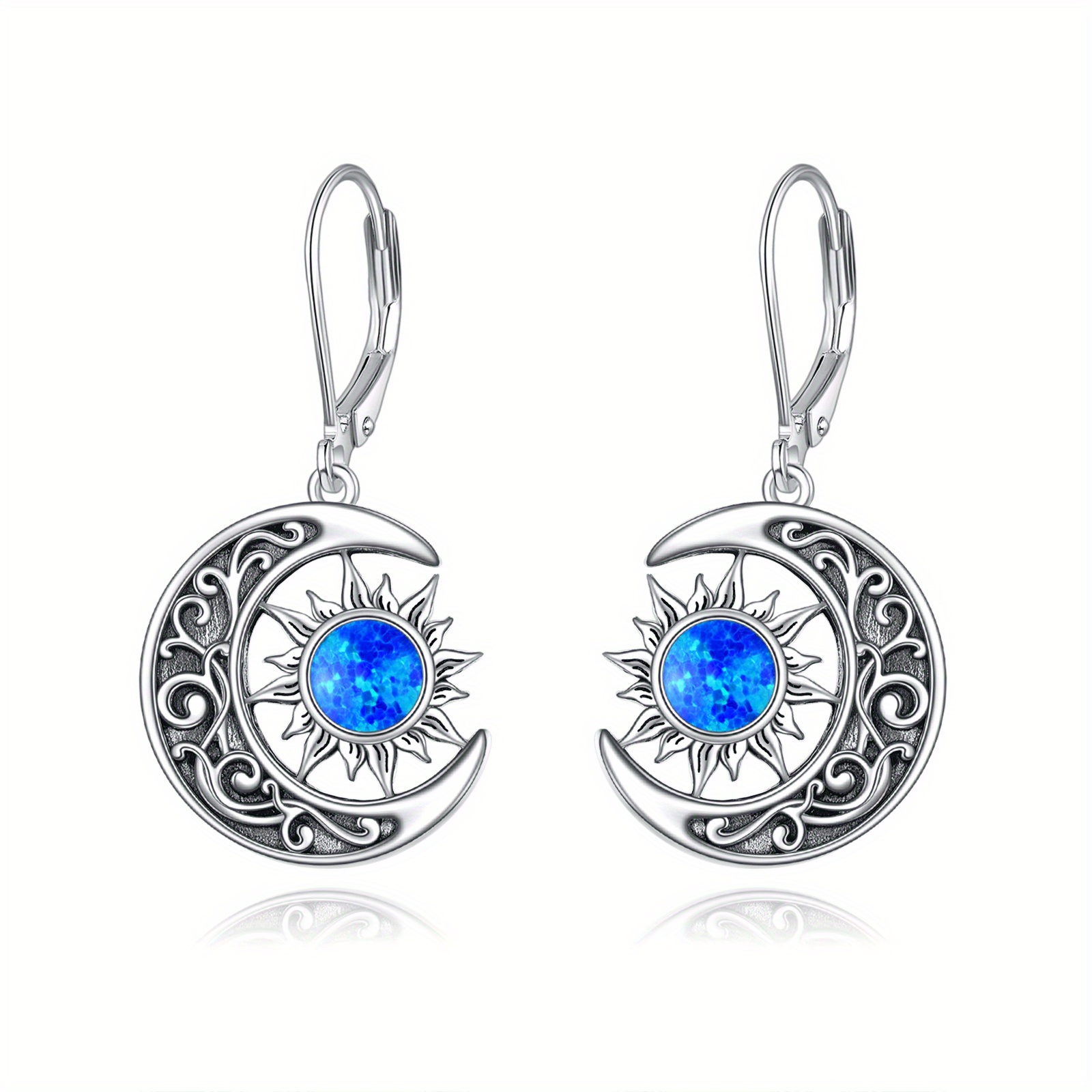 925 Sterling Silver Sun Moon Dangle Earrings, Celestial Theme