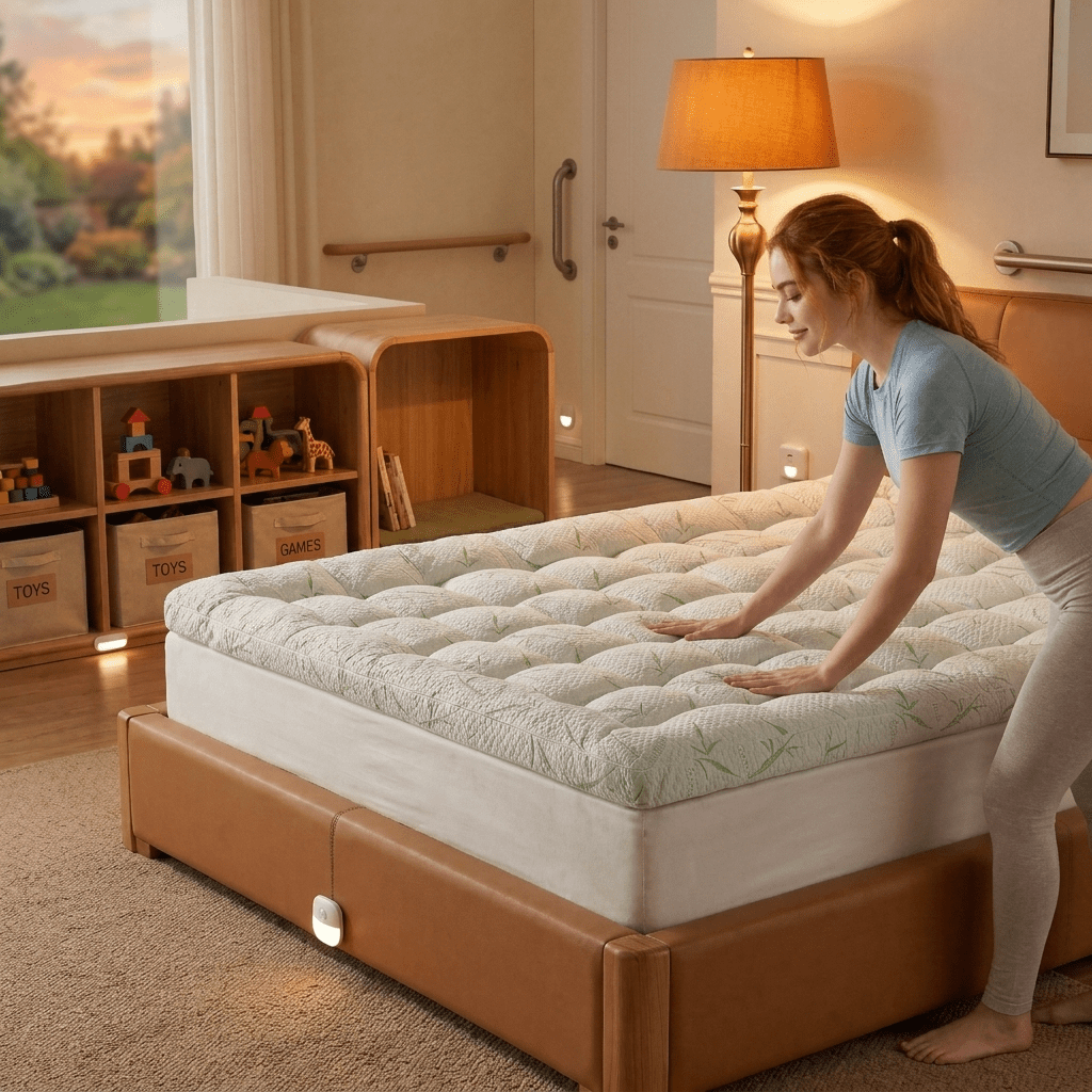 Cooling Mattress Made Of Bamboo Fibers With A Thick Cooling Pad Design Suitable For Mattresses With Thickness Ranging From 8 To 21 Inches As Well As Pillow Top Covers