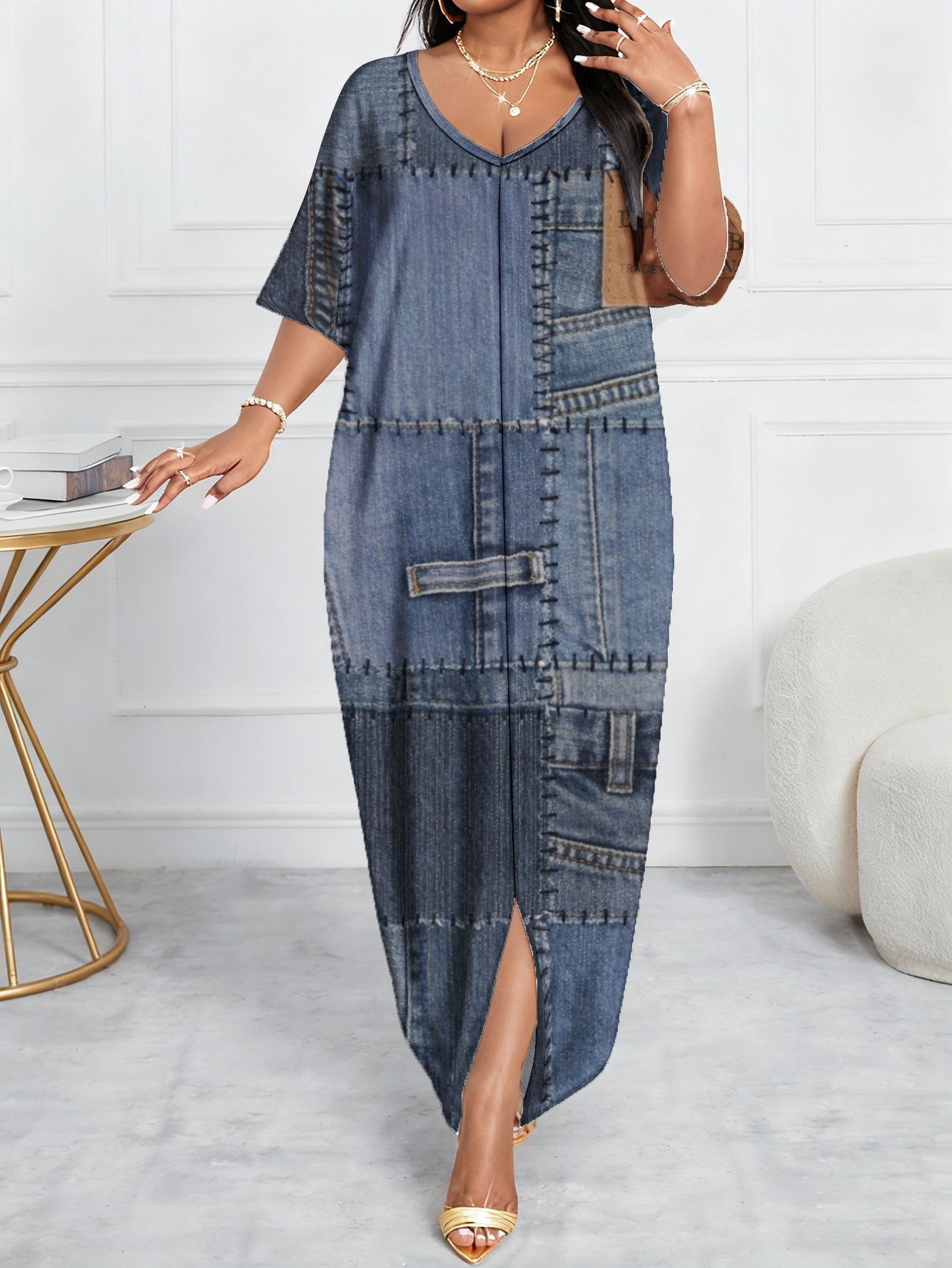white christmas dresses True To Herself Dark Wash Cotton Sleeveless Denim Midi Dress main image 0