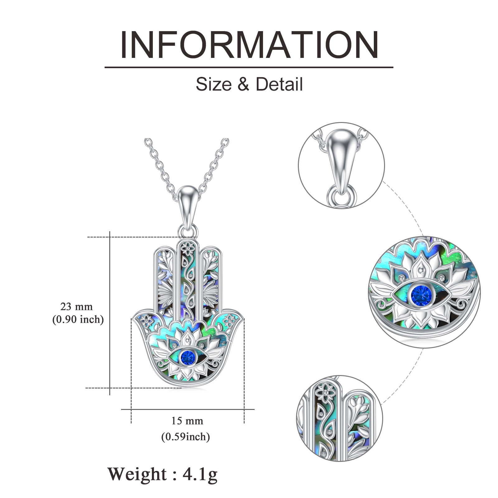 Women's Evil Eye Hamsa Hand Necklace with Fatima Protection