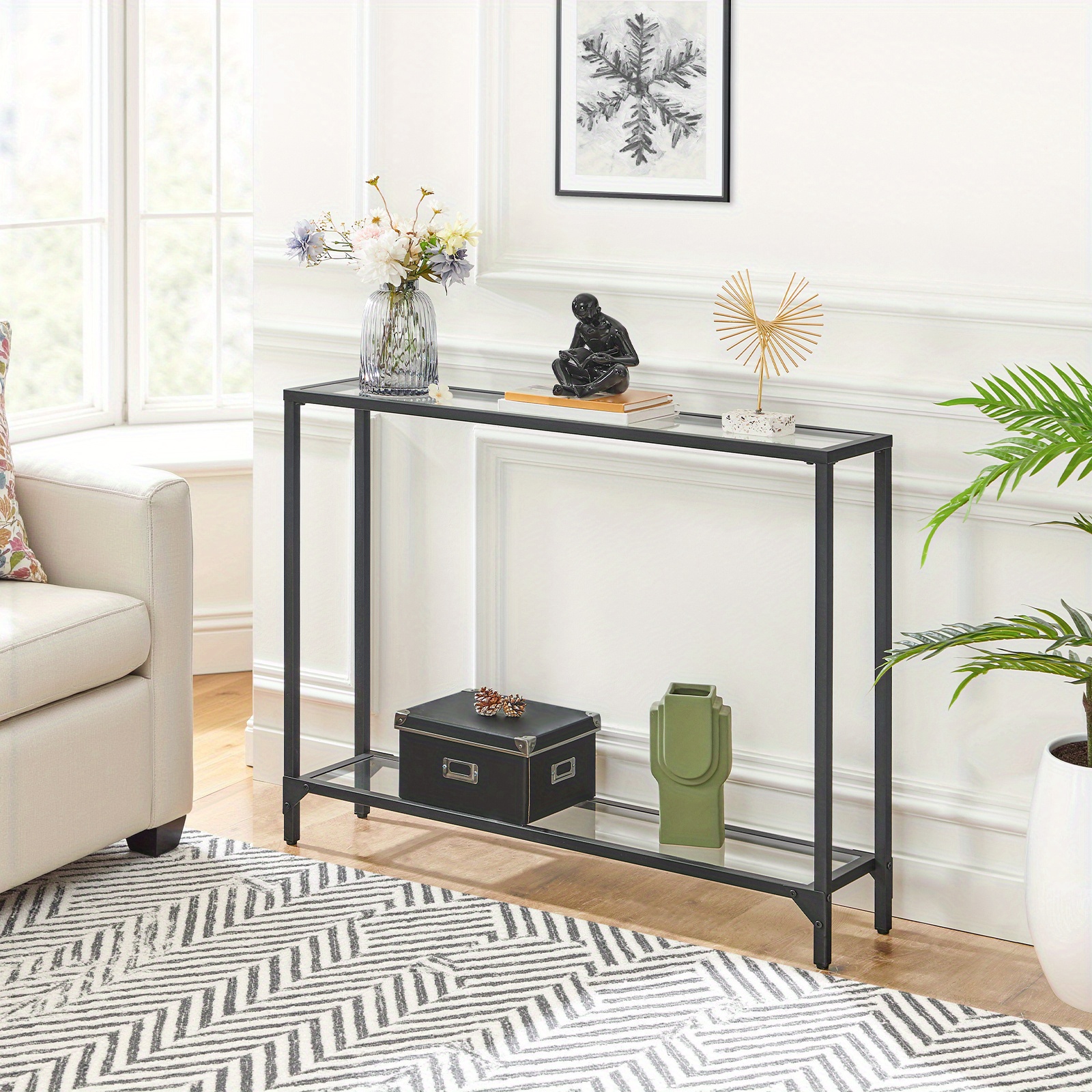 Modern Minimalist Entryway Table with Two-Tier Shelves