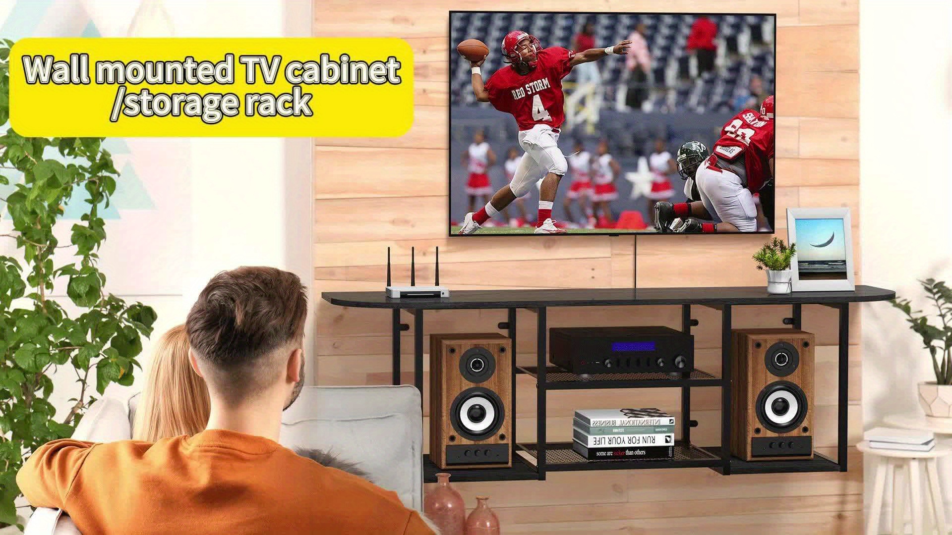 a wall mounted media console featuring an open storage rack - Temu, image size:1920x1080