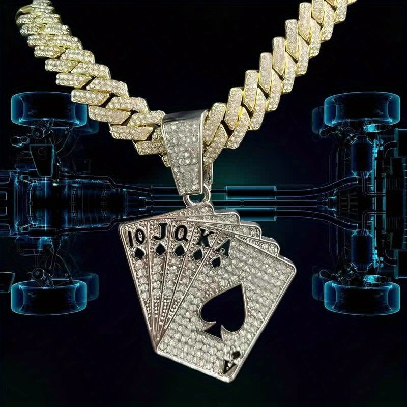 Unique Hip-Hop Playing Card Pendant Cuban Chain Necklace