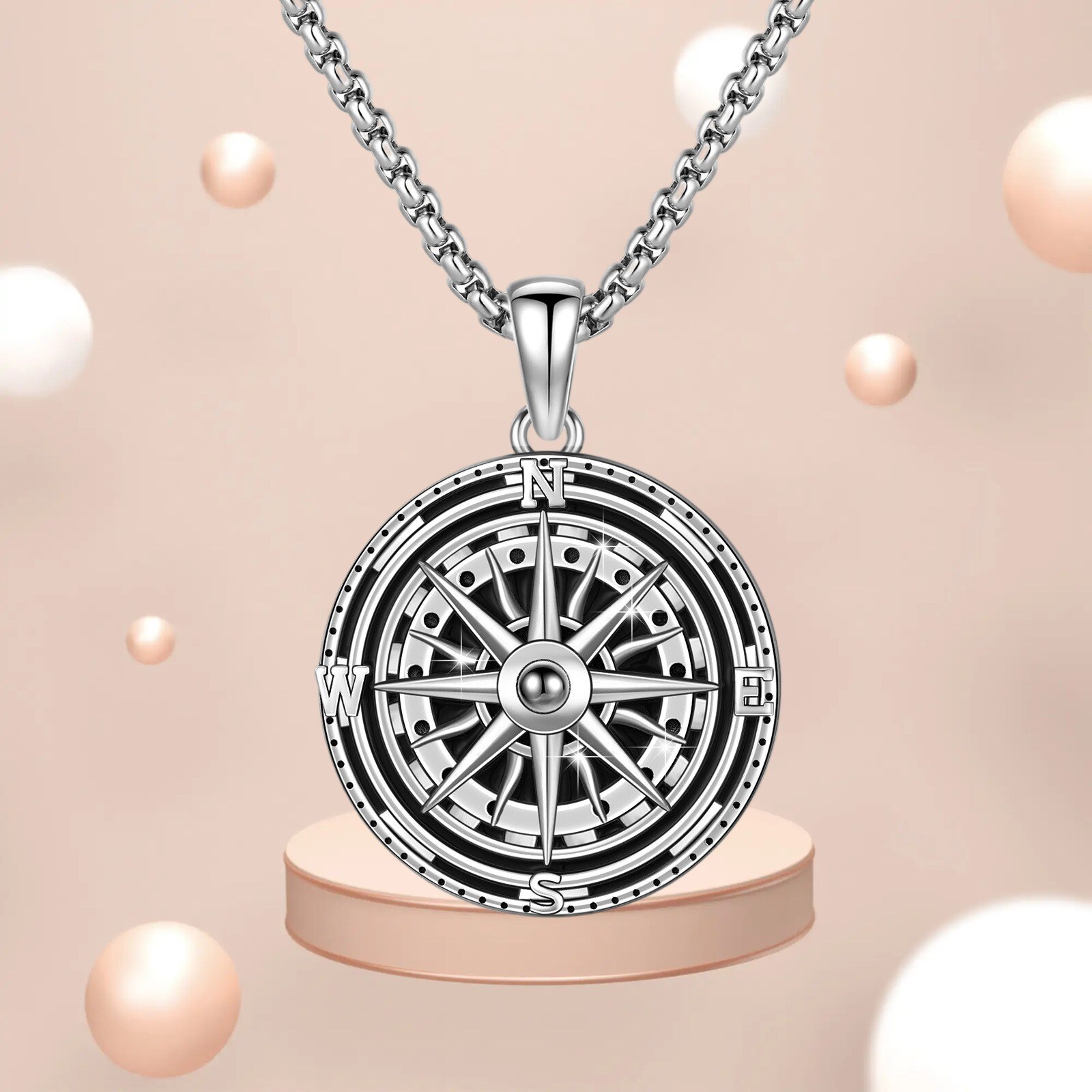 925 Silver Compass Pendant For Men, Present