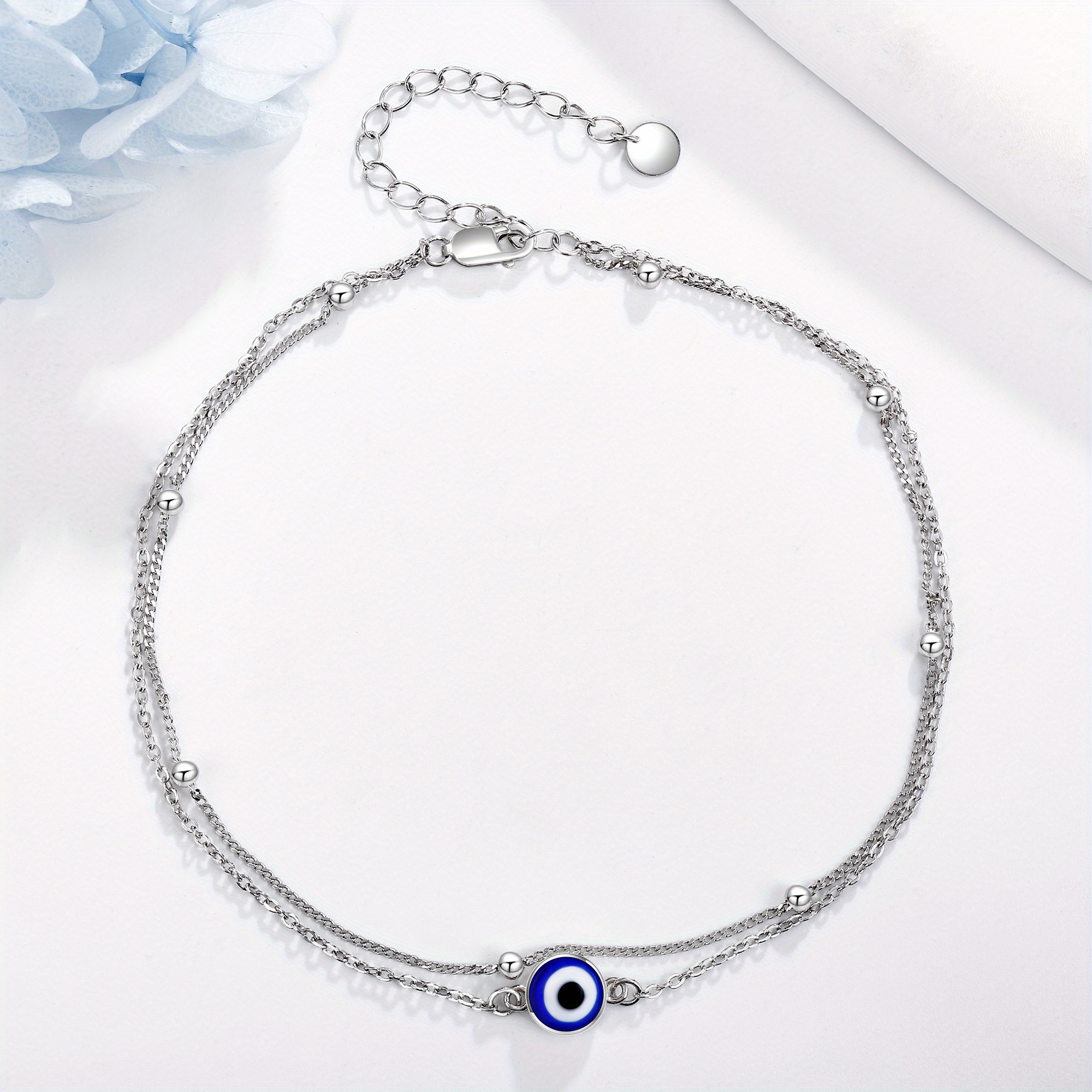 925 Sterling Silver Evil Eye Bracelet Adjustable Layer Women's Jewelry Gift