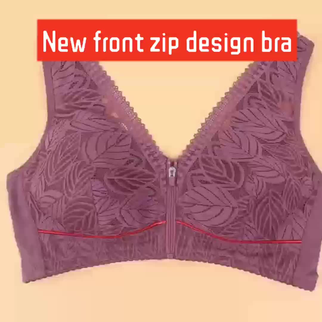 Contrast Lace Wireless Bras Comfy Breathable Zipper Wide - Temu