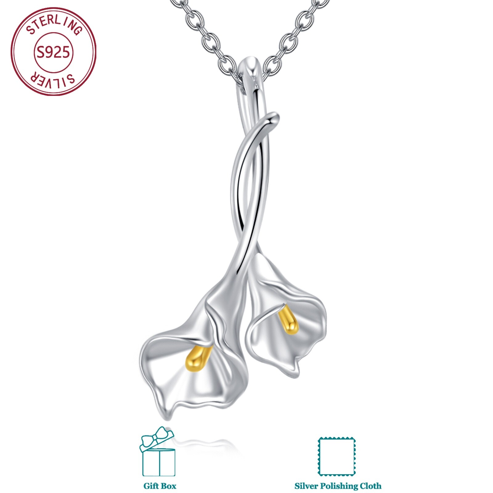 Image of A Stunning Necklace Made Of S925 Sterling Silver Featuring A Retro Calla Lily Design, With Heavy . Fashionable, Unique, And Hypoallergenic, Making It A Perfect Birthday Gift For Or A Christmas Present