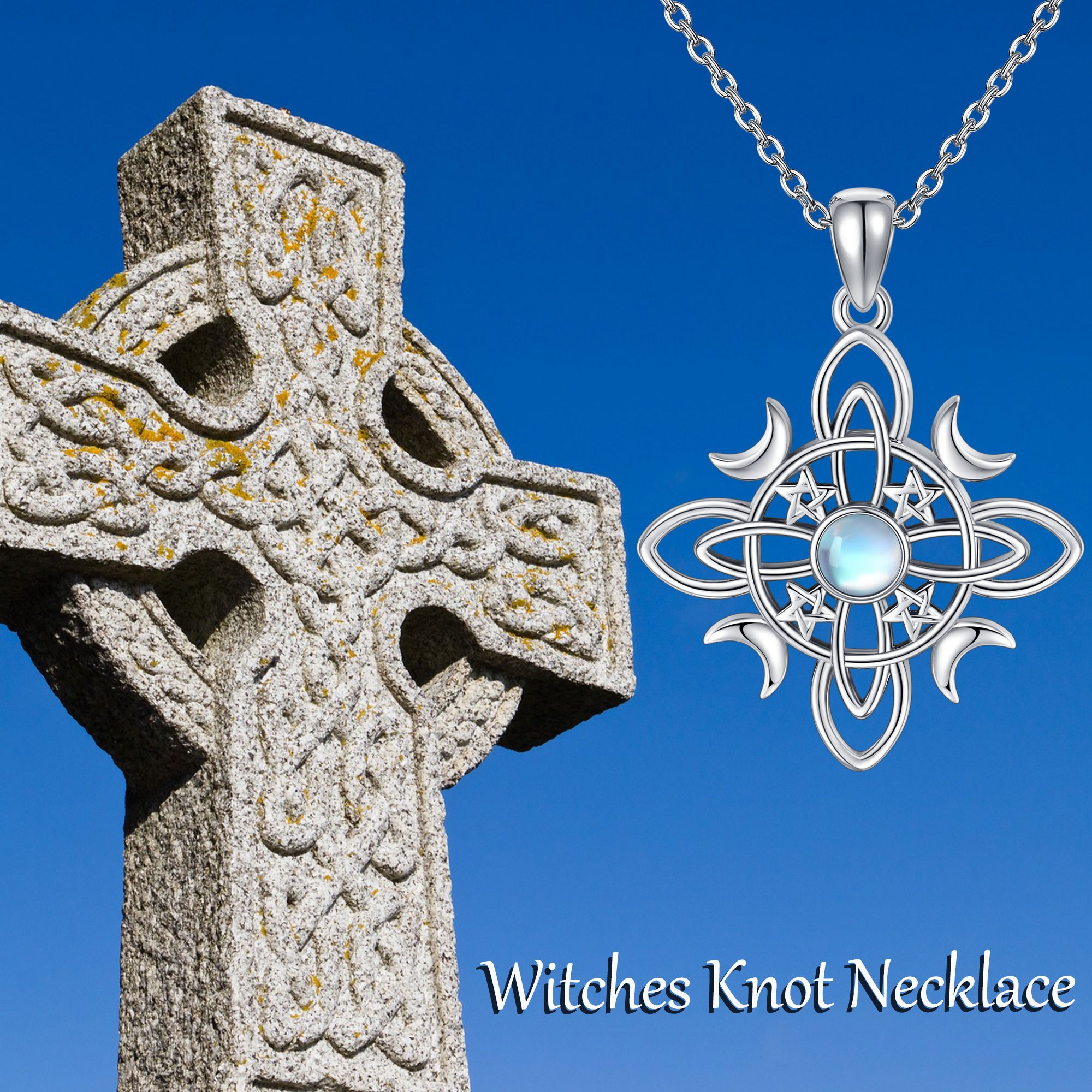 925 Sterling Silver Moonstone Witches Knot Necklace
