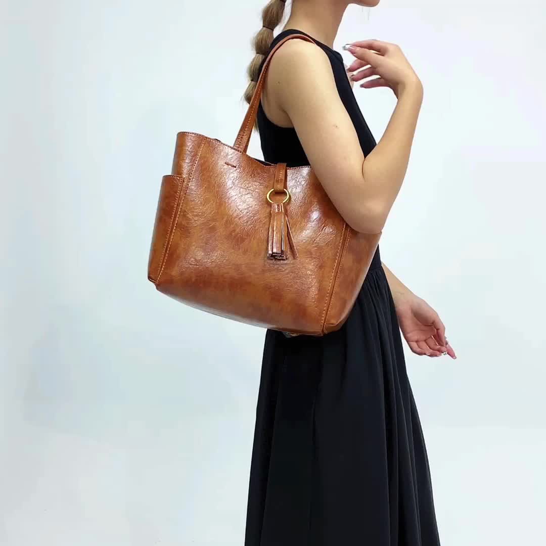 Women Shoulder Bag PU Leather Wide Strap Crossbody Bag Tassel for