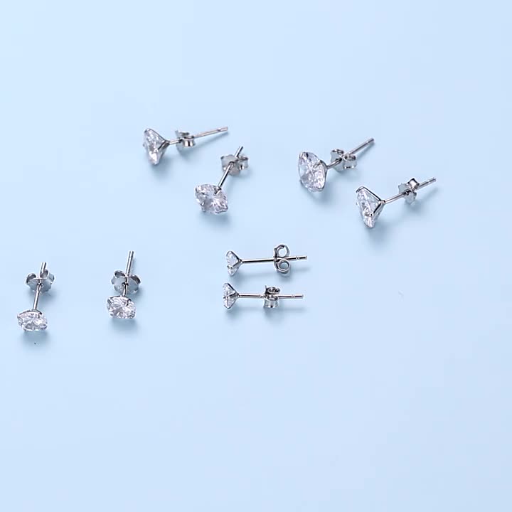Stud Earrings 925 Platinum Plated Round Cubic Zirconia