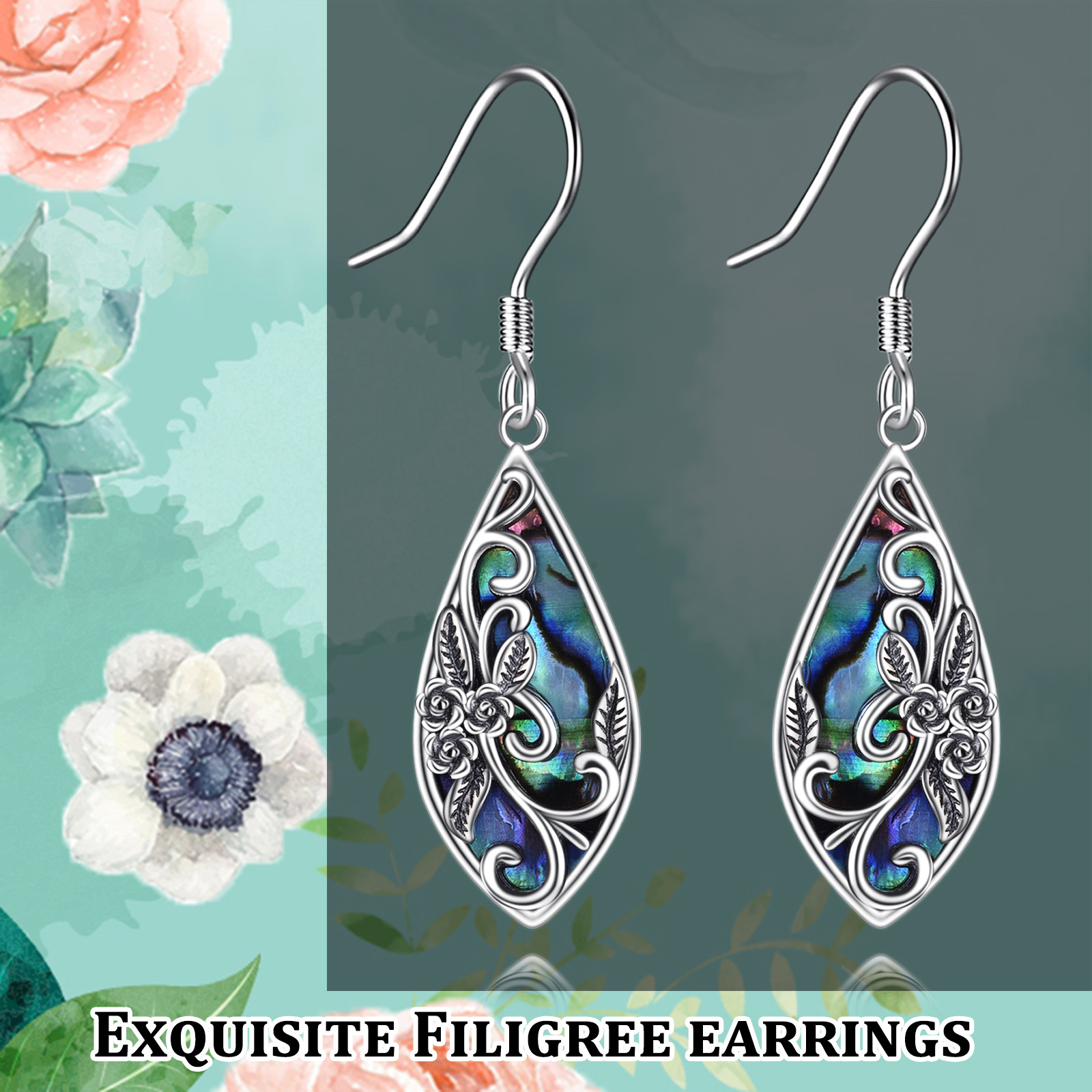 silvery earrings for women sterling silvery   earrings teardrop dangle drop   bohemia jewelry gift for women mother mom Product details 4