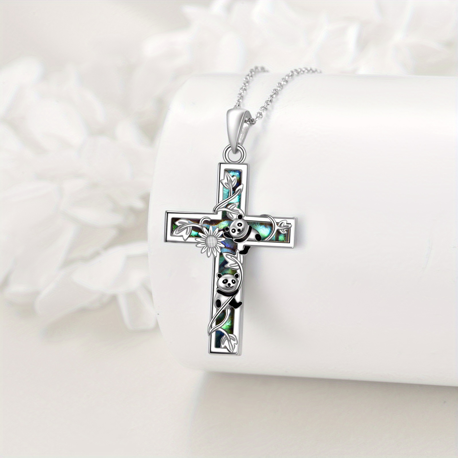 Sunflower Cross Necklace Sterling Silver Abalone Shell