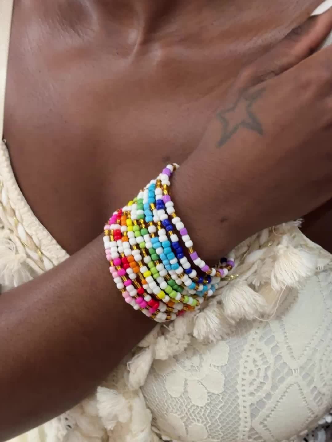 11pcs Boho Beaded Bracelet Set Dopamine Hues Stackable Seed Bead Jewelry