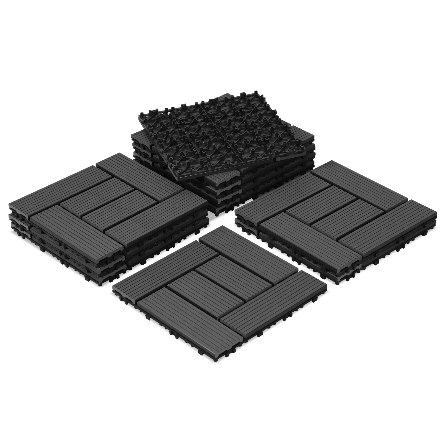 Image of Wpc Terrace Tiles, 30x30cm, 11pcs For 1m², Wood Look, For Garden And Balcony Flooring With