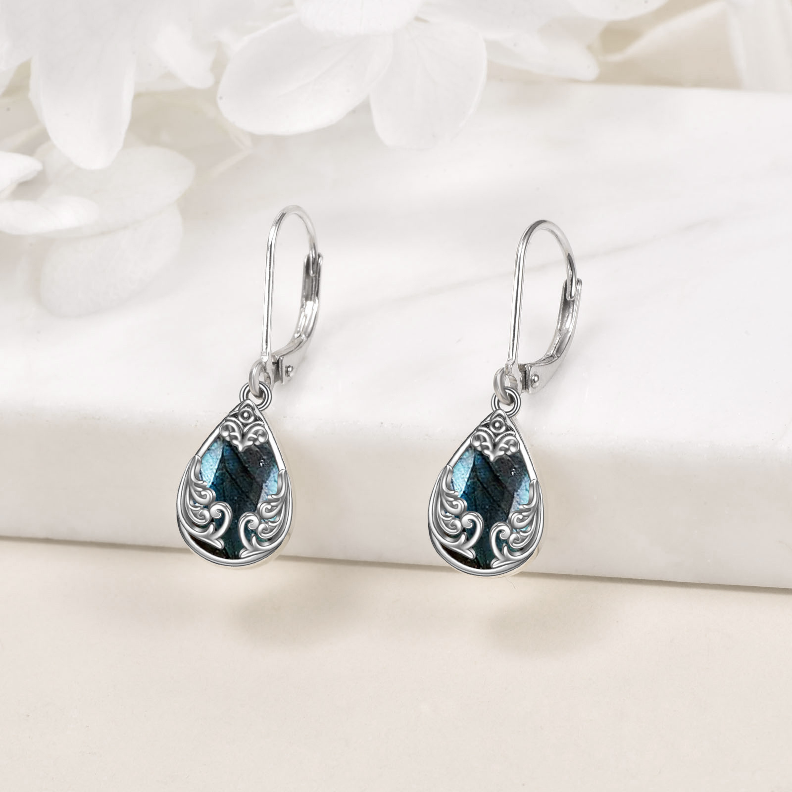 labradorite   teardrop drop dangle earrings sterling silvery leverback earrings jewelry Product details 0