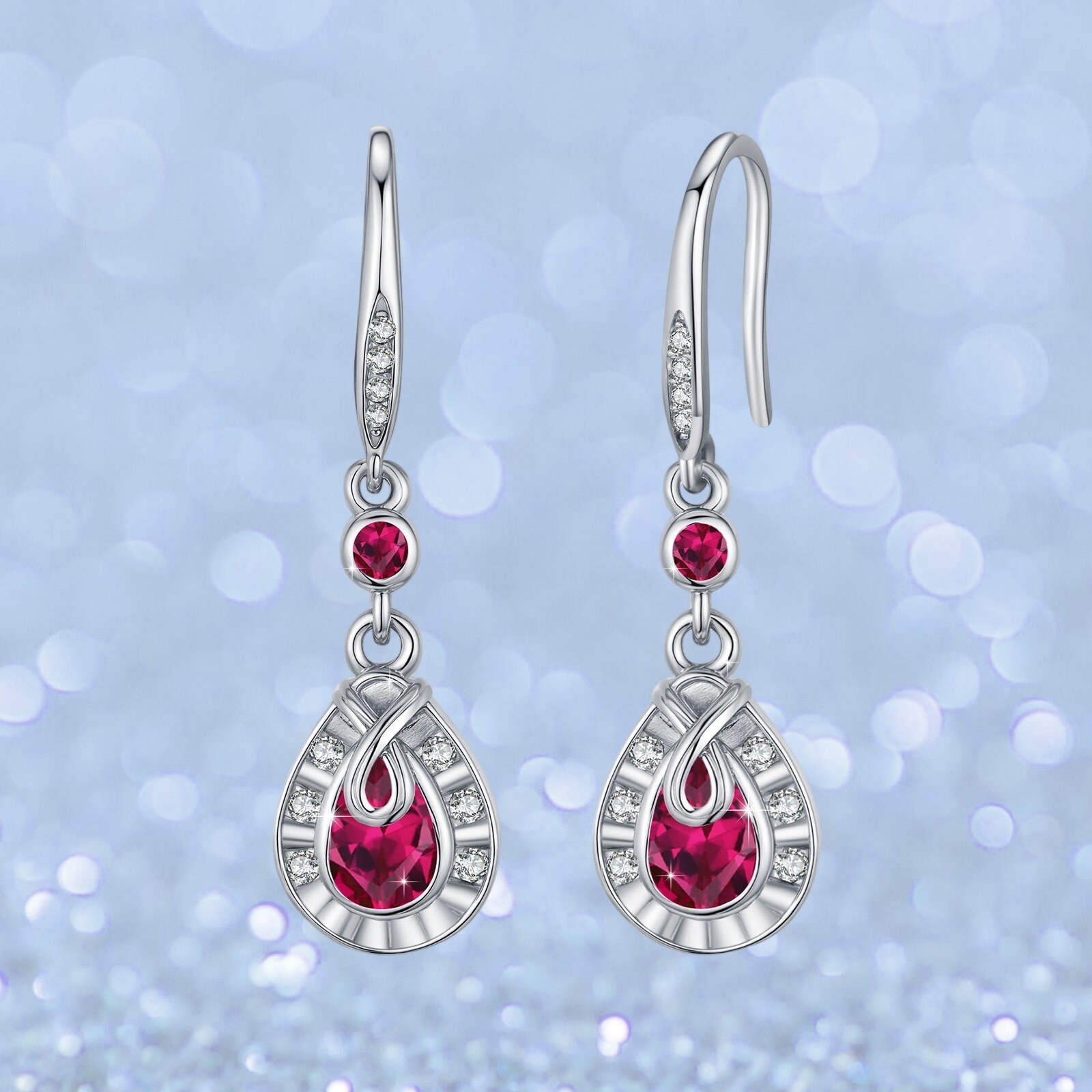 Image of July Birthstone Earrings 925 Sterling Silvery With Red Cz Earrings Teardrop Jewelry Gifts For Women Mom Daughter Graduation