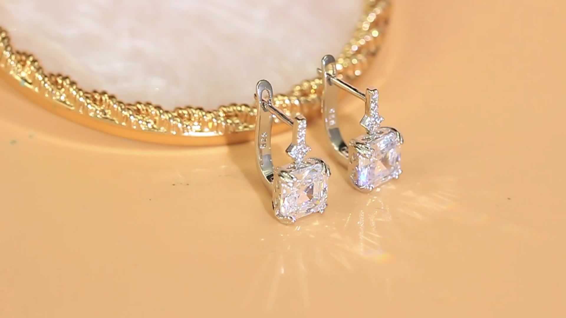925 Silver CZ Sugar Cube Stud Earrings, 0.16oz