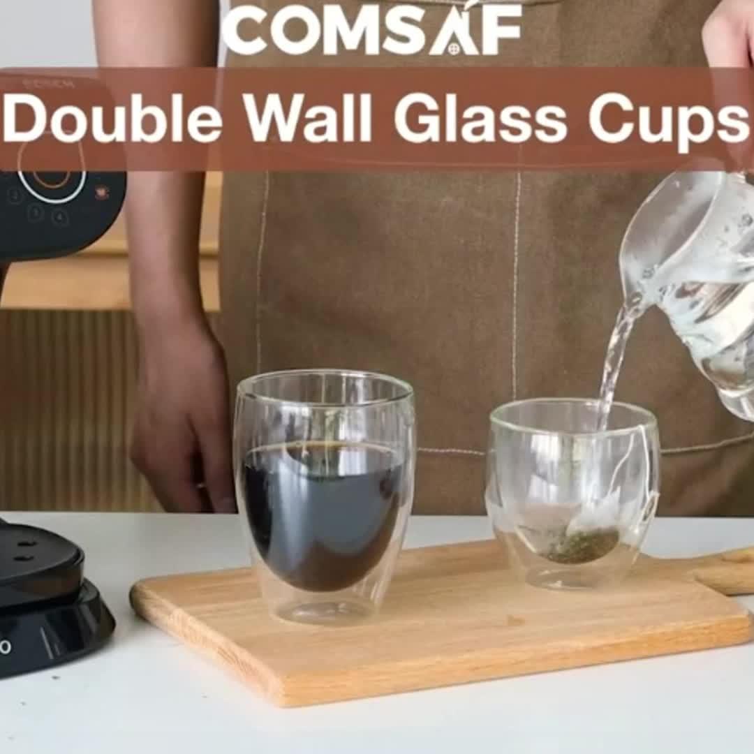 ComSaf Double Walled Glass Coffee Mugs (8oz/250ml