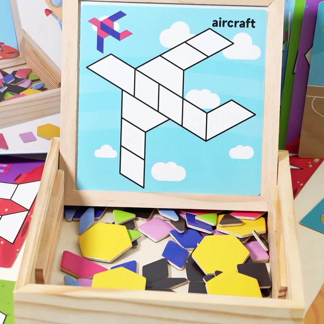 Multifunctional Tangram Puzzle with Wooden Box and 30pcs Blocks
